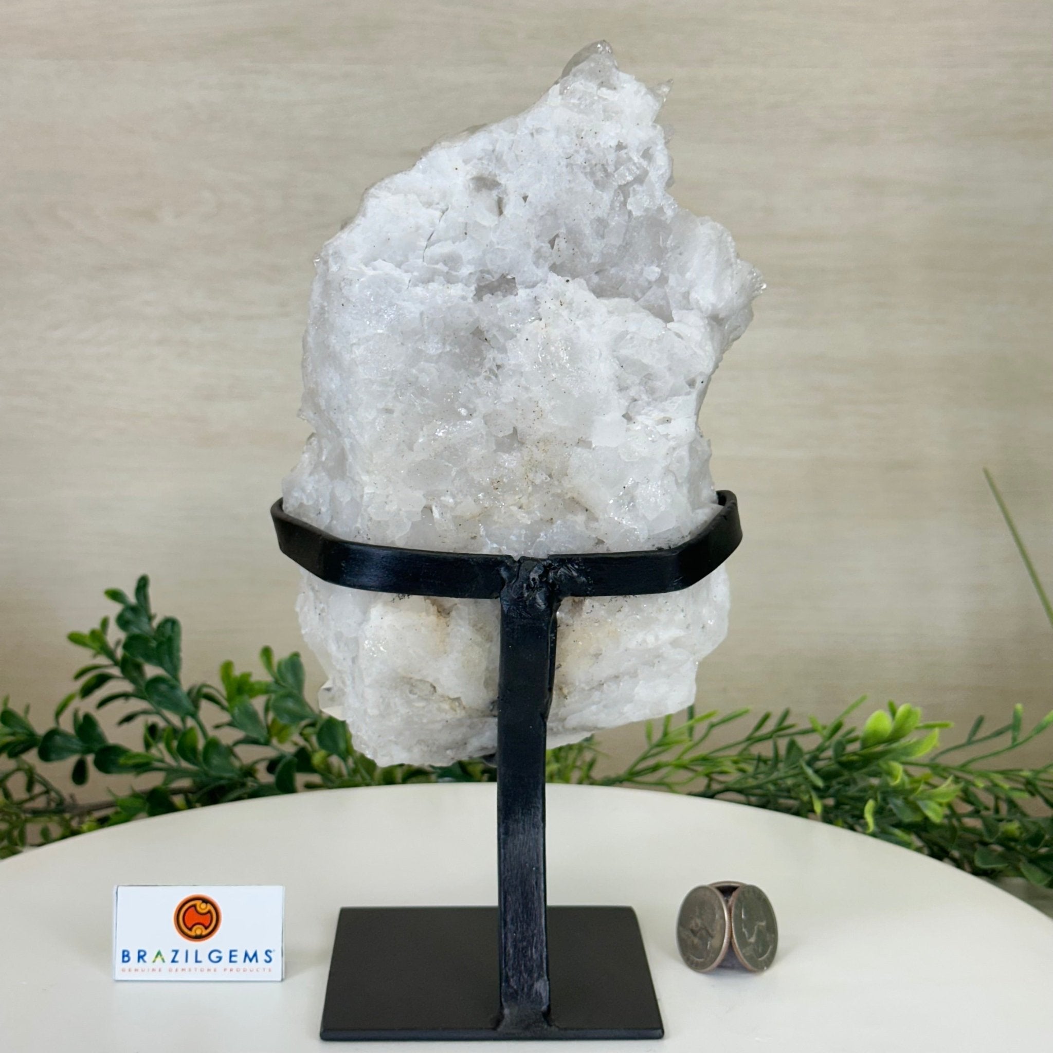 Super Quality Clear Quartz Cluster, Metal Stand, 4.1 lbs & 10.1" Tall 5495 - 0087 - Brazil GemsBrazil GemsSuper Quality Clear Quartz Cluster, Metal Stand, 4.1 lbs & 10.1" Tall 5495 - 0087Clusters on Fixed Bases5495 - 0087