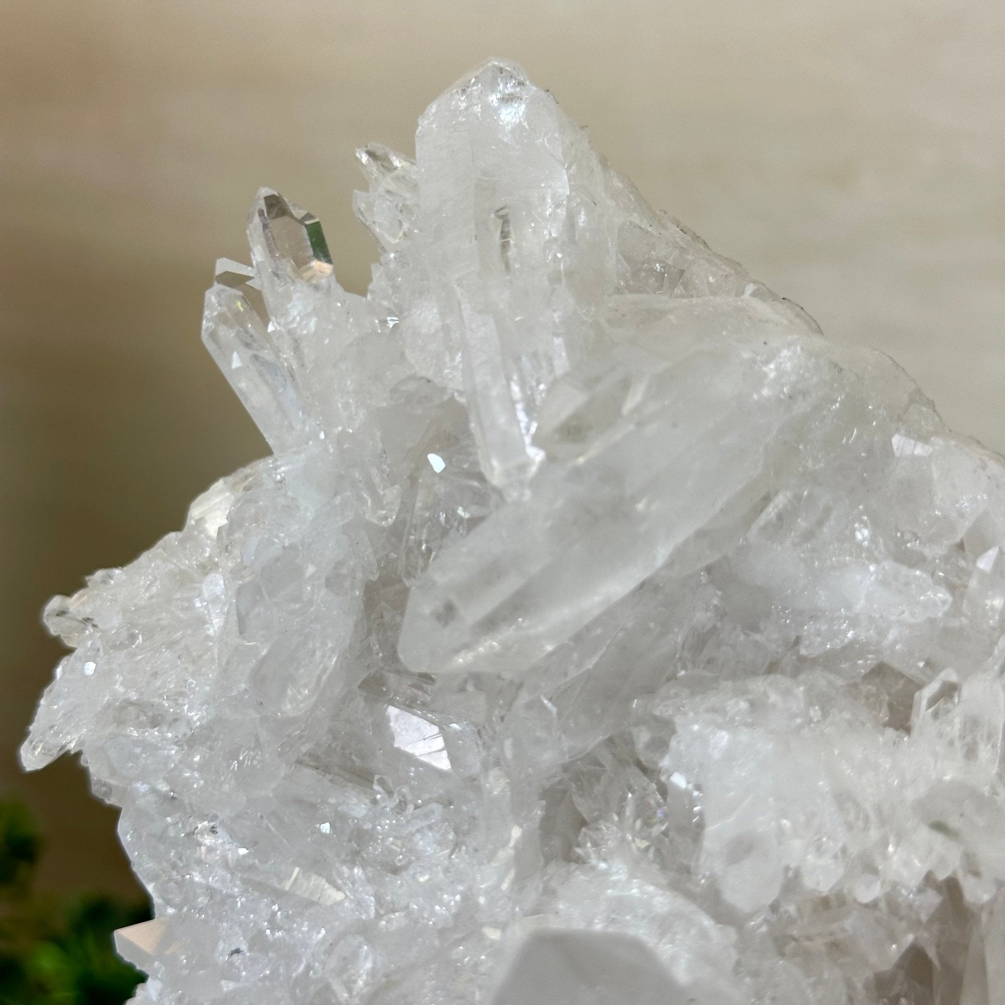 Super Quality Clear Quartz Cluster, Metal Stand, 4.1 lbs & 10.1" Tall 5495 - 0087 - Brazil GemsBrazil GemsSuper Quality Clear Quartz Cluster, Metal Stand, 4.1 lbs & 10.1" Tall 5495 - 0087Clusters on Fixed Bases5495 - 0087