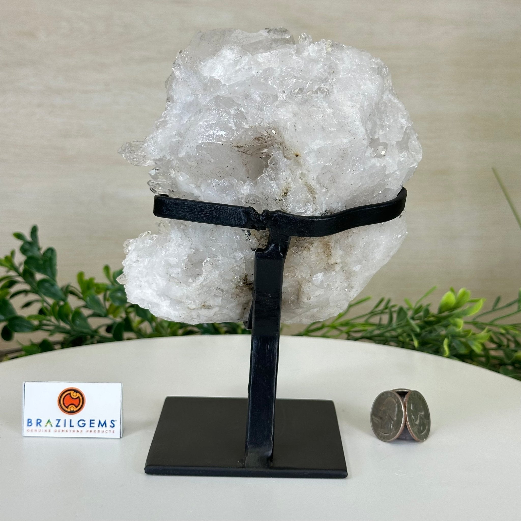 Super Quality Clear Quartz Cluster, Metal Stand, 4.2 lbs & 7.6" Tall 5495 - 0089 - Brazil GemsBrazil GemsSuper Quality Clear Quartz Cluster, Metal Stand, 4.2 lbs & 7.6" Tall 5495 - 0089Clusters on Fixed Bases5495 - 0089