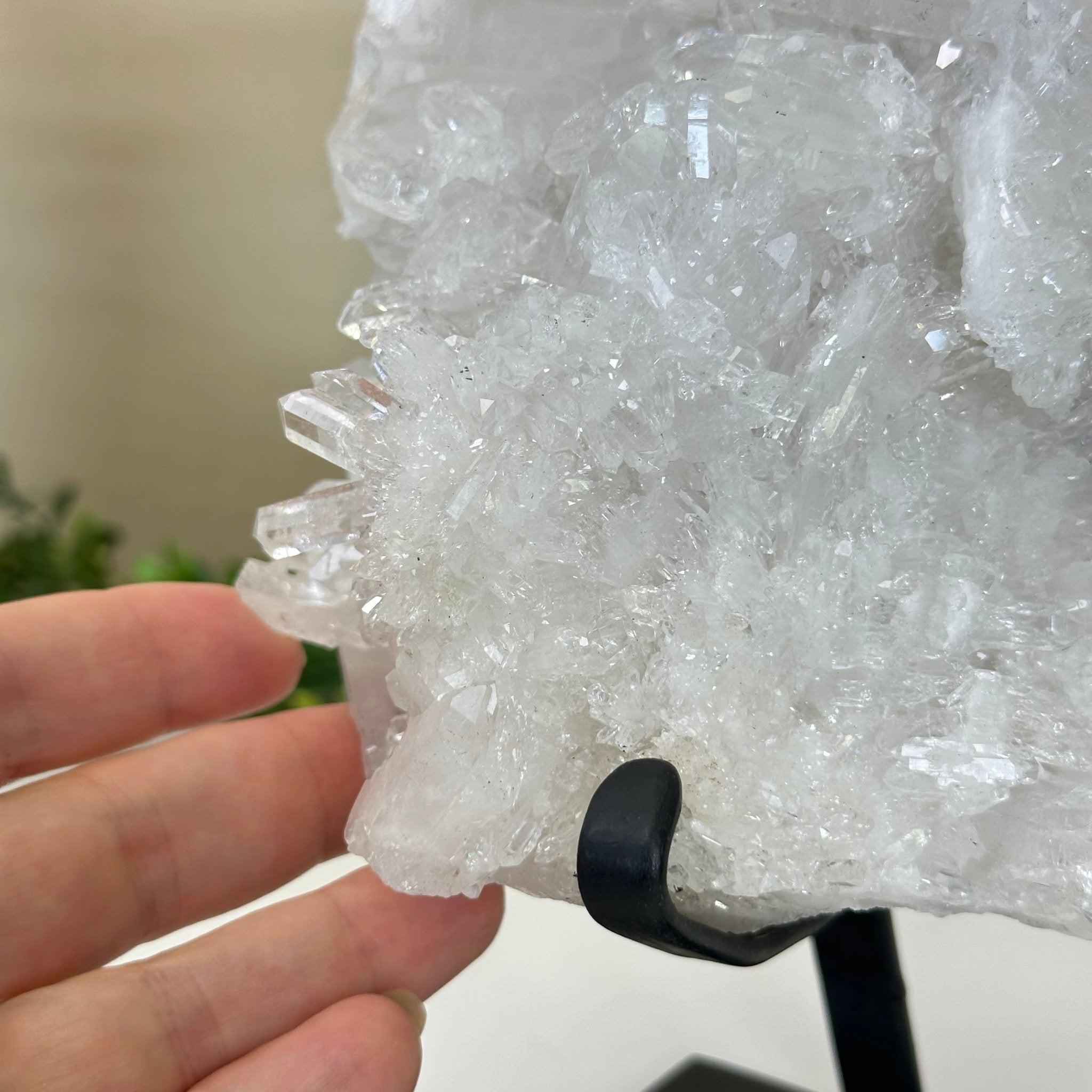 Super Quality Clear Quartz Cluster, Metal Stand, 4.2 lbs & 7.6" Tall 5495 - 0089 - Brazil GemsBrazil GemsSuper Quality Clear Quartz Cluster, Metal Stand, 4.2 lbs & 7.6" Tall 5495 - 0089Clusters on Fixed Bases5495 - 0089
