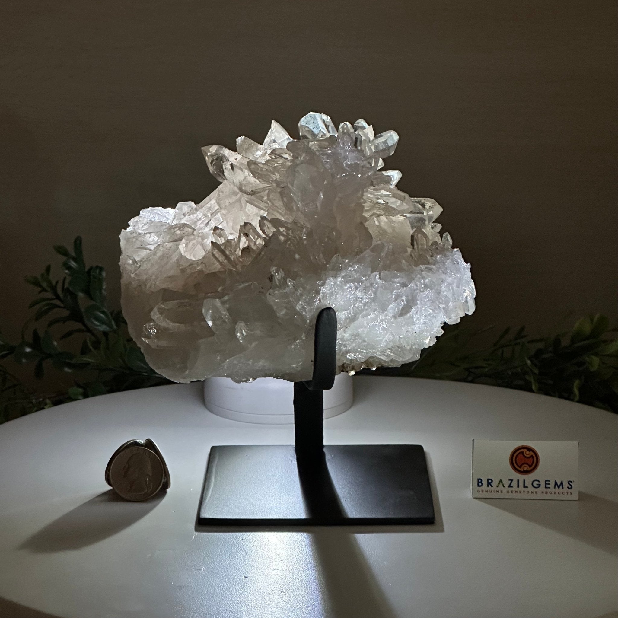 Super Quality Clear Quartz Cluster, Metal Stand, 5 lbs & 6.4" Tall 5495 - 0093 - Brazil GemsBrazil GemsSuper Quality Clear Quartz Cluster, Metal Stand, 5 lbs & 6.4" Tall 5495 - 0093Clusters on Fixed Bases5495 - 0093