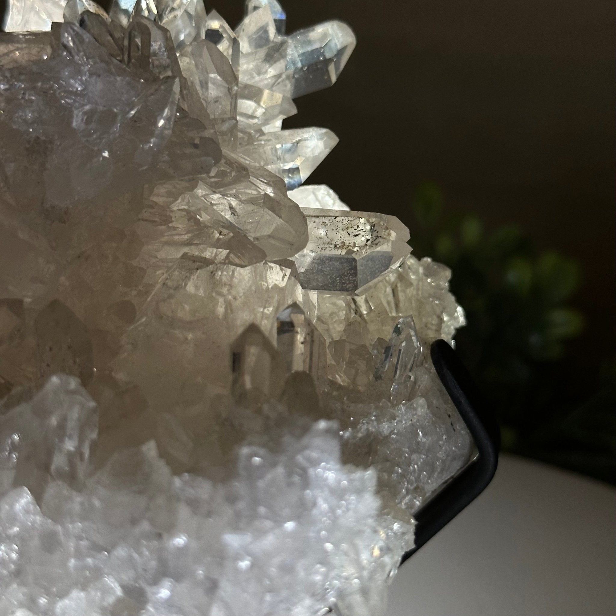 Super Quality Clear Quartz Cluster, Metal Stand, 5 lbs & 6.4" Tall 5495 - 0093 - Brazil GemsBrazil GemsSuper Quality Clear Quartz Cluster, Metal Stand, 5 lbs & 6.4" Tall 5495 - 0093Clusters on Fixed Bases5495 - 0093