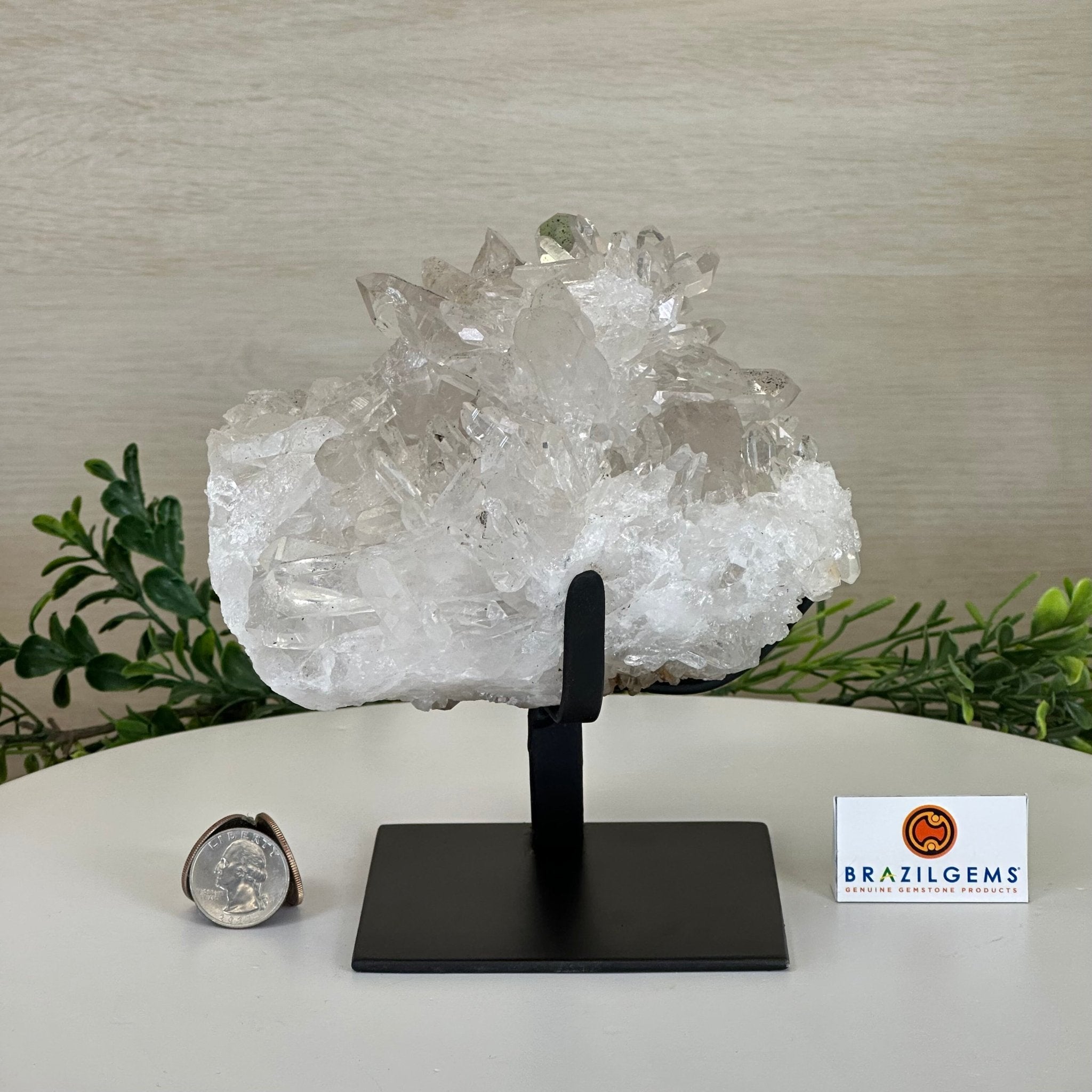 Super Quality Clear Quartz Cluster, Metal Stand, 5 lbs & 6.4" Tall 5495 - 0093 - Brazil GemsBrazil GemsSuper Quality Clear Quartz Cluster, Metal Stand, 5 lbs & 6.4" Tall 5495 - 0093Clusters on Fixed Bases5495 - 0093