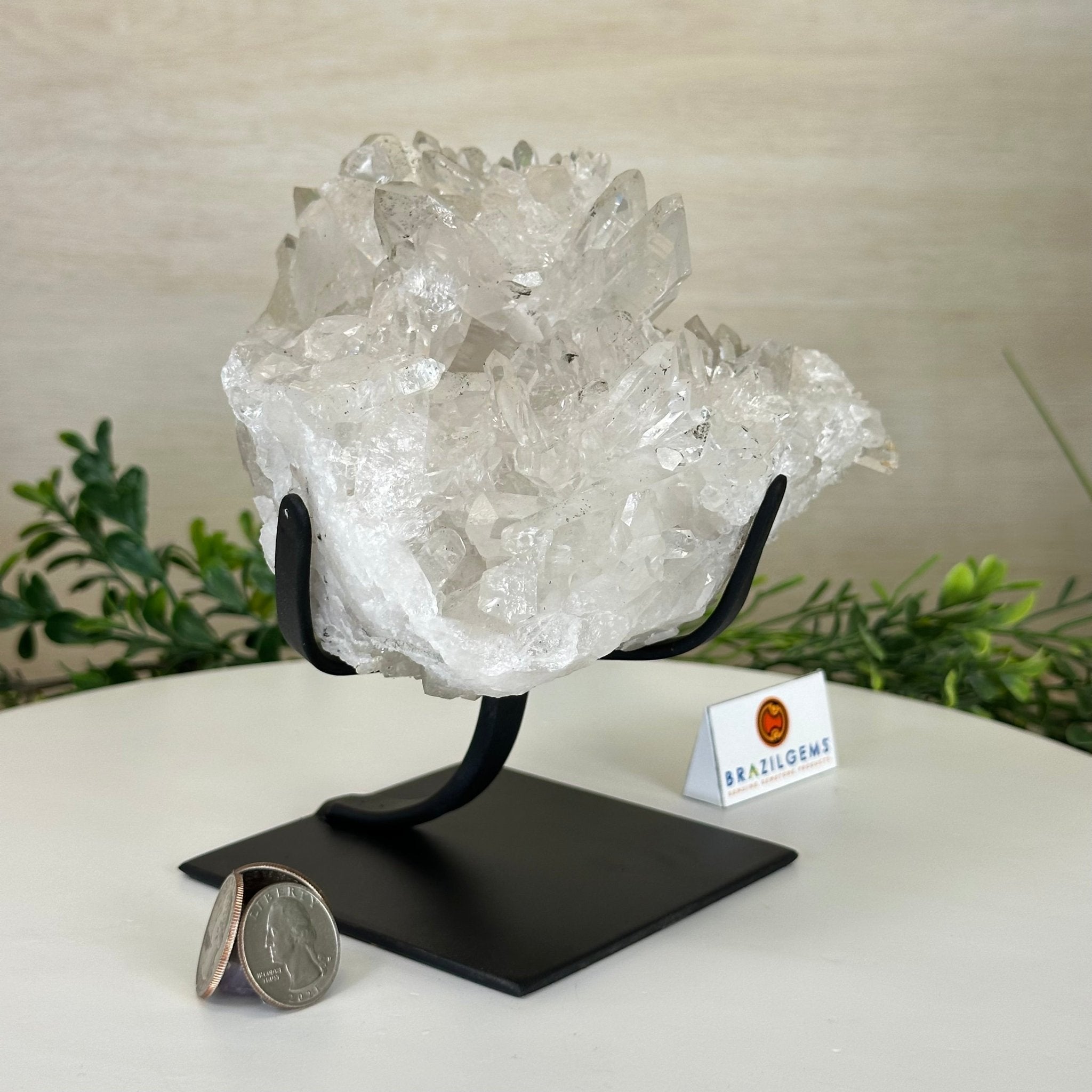 Super Quality Clear Quartz Cluster, Metal Stand, 5 lbs & 6.4" Tall 5495 - 0093 - Brazil GemsBrazil GemsSuper Quality Clear Quartz Cluster, Metal Stand, 5 lbs & 6.4" Tall 5495 - 0093Clusters on Fixed Bases5495 - 0093