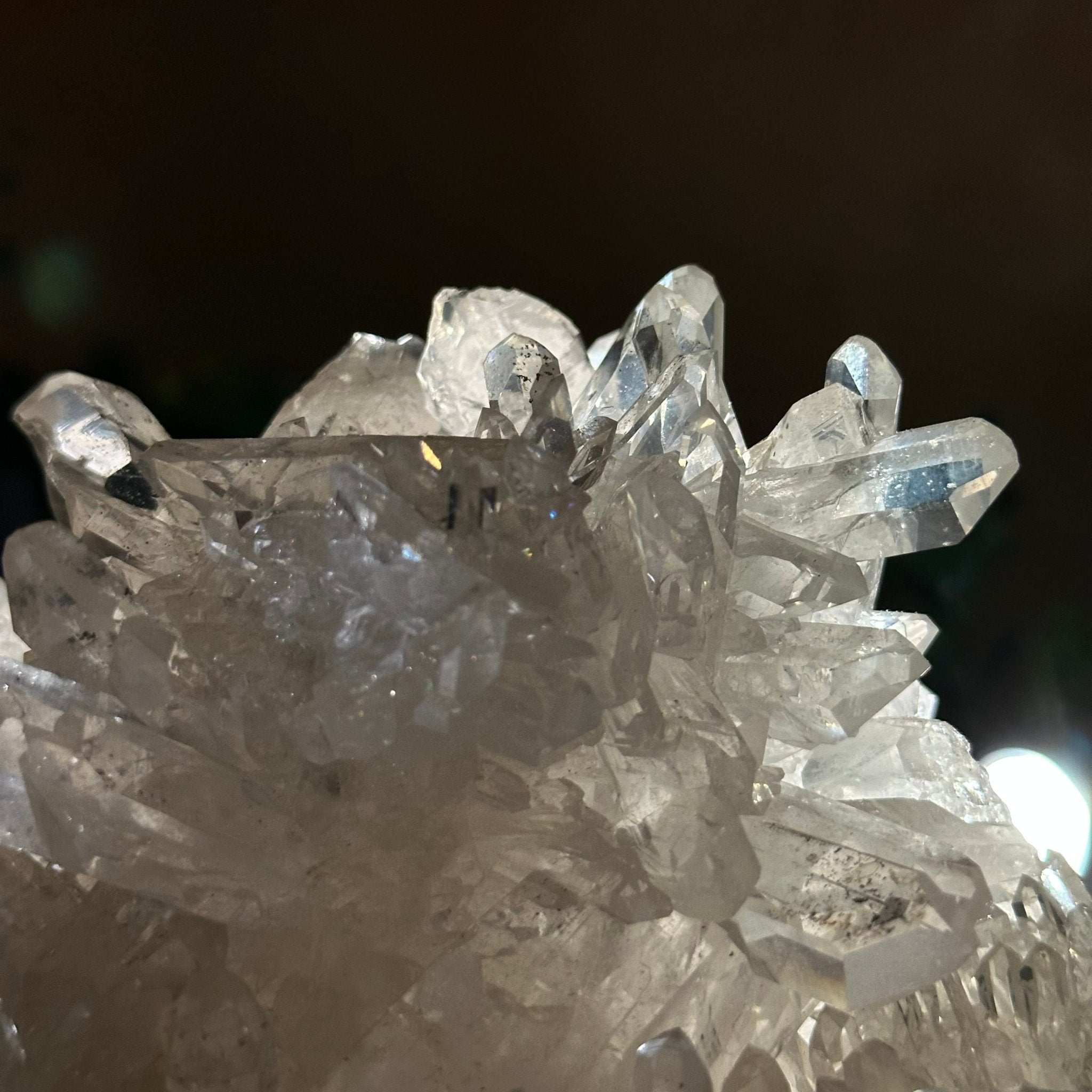 Super Quality Clear Quartz Cluster, Metal Stand, 5 lbs & 6.4" Tall 5495 - 0093 - Brazil GemsBrazil GemsSuper Quality Clear Quartz Cluster, Metal Stand, 5 lbs & 6.4" Tall 5495 - 0093Clusters on Fixed Bases5495 - 0093