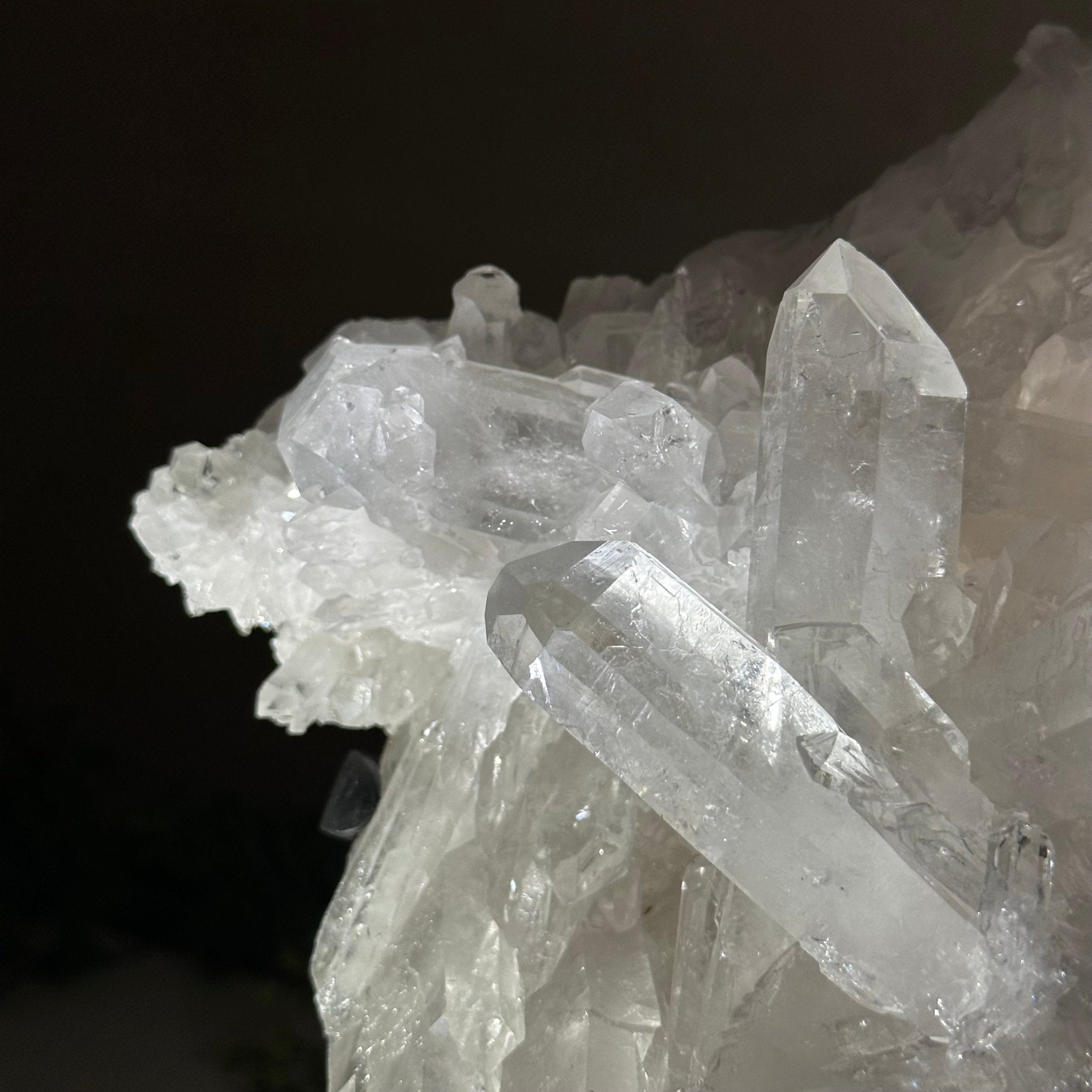 Super Quality Clear Quartz Cluster, Metal Stand, 5.2 lbs & 8.9" Tall 5495 - 0095 - Brazil GemsBrazil GemsSuper Quality Clear Quartz Cluster, Metal Stand, 5.2 lbs & 8.9" Tall 5495 - 0095Clusters on Fixed Bases5495 - 0095