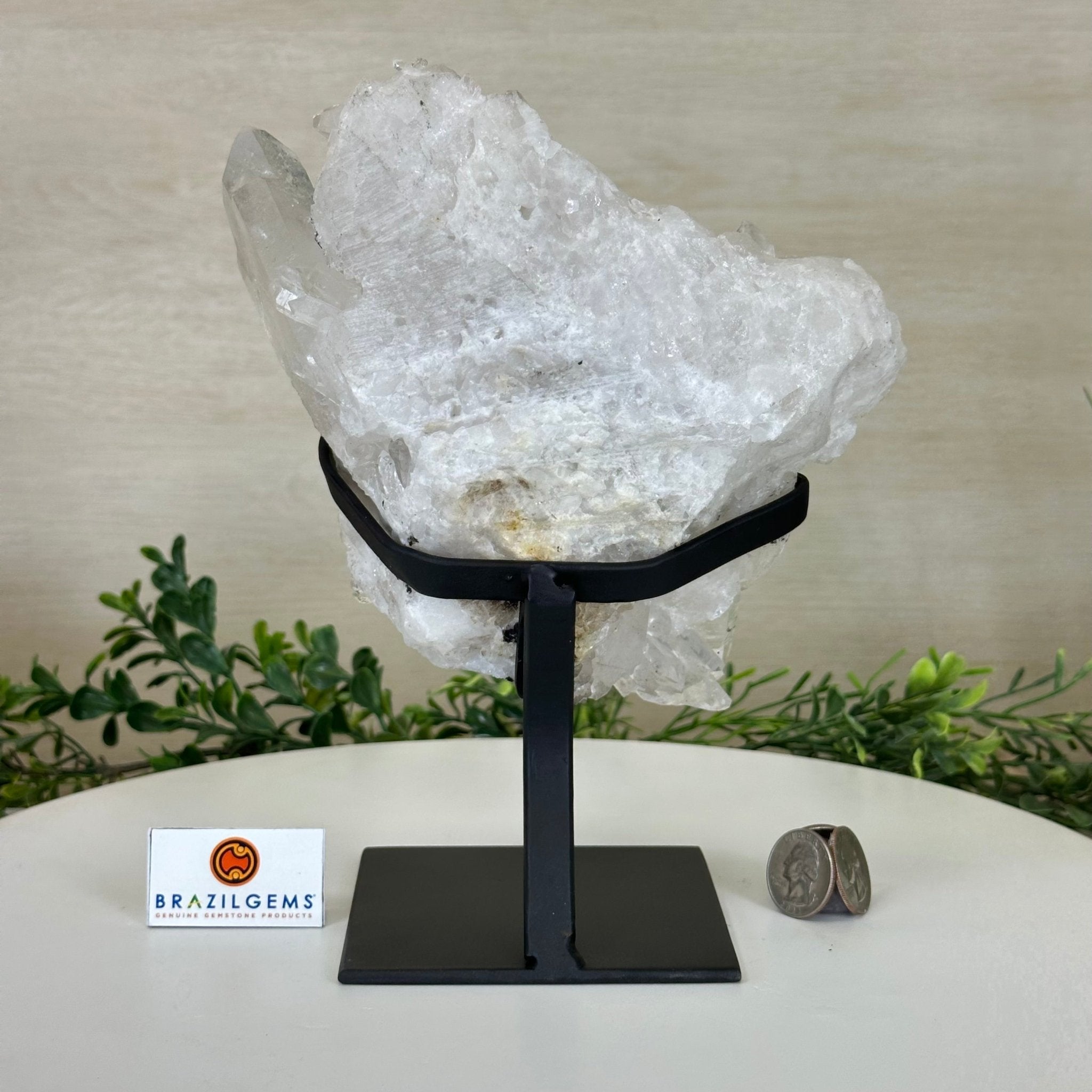 Super Quality Clear Quartz Cluster, Metal Stand, 5.2 lbs & 8.9" Tall 5495 - 0095 - Brazil GemsBrazil GemsSuper Quality Clear Quartz Cluster, Metal Stand, 5.2 lbs & 8.9" Tall 5495 - 0095Clusters on Fixed Bases5495 - 0095