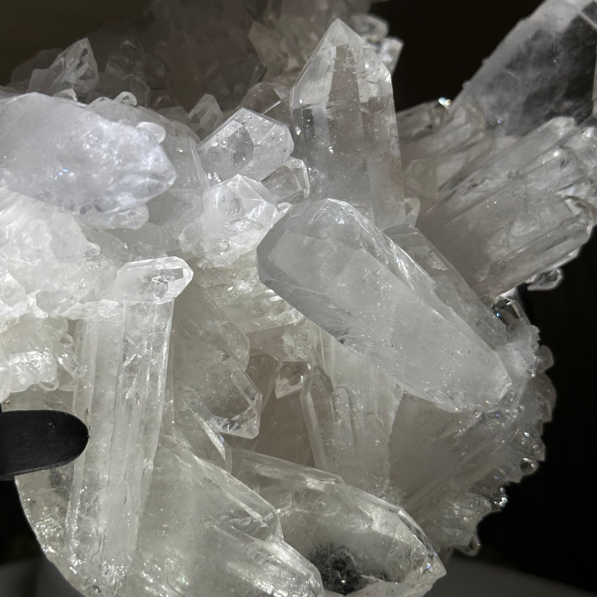 Super Quality Clear Quartz Cluster, Metal Stand, 5.2 lbs & 8.9" Tall 5495 - 0095 - Brazil GemsBrazil GemsSuper Quality Clear Quartz Cluster, Metal Stand, 5.2 lbs & 8.9" Tall 5495 - 0095Clusters on Fixed Bases5495 - 0095