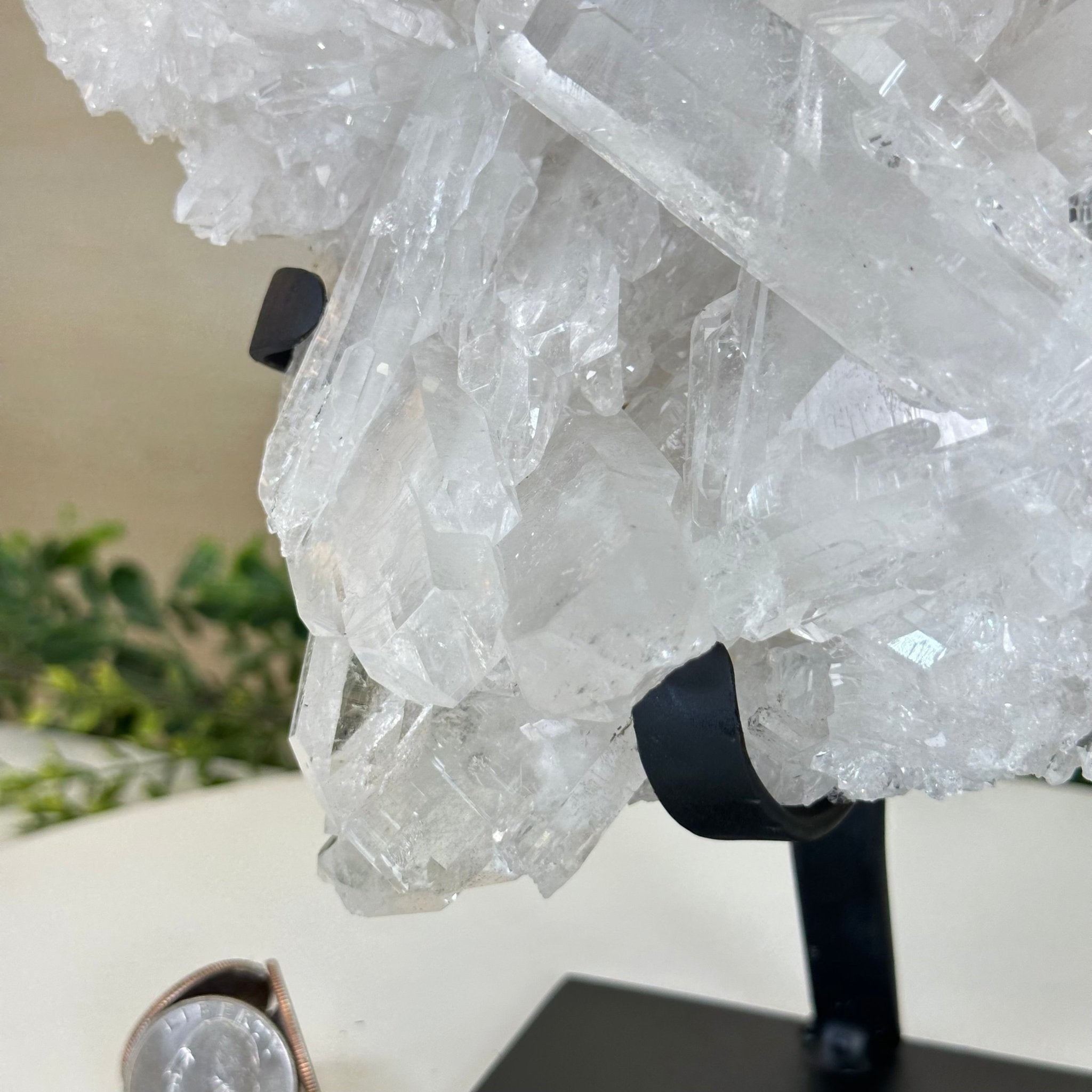Super Quality Clear Quartz Cluster, Metal Stand, 5.2 lbs & 8.9" Tall 5495 - 0095 - Brazil GemsBrazil GemsSuper Quality Clear Quartz Cluster, Metal Stand, 5.2 lbs & 8.9" Tall 5495 - 0095Clusters on Fixed Bases5495 - 0095