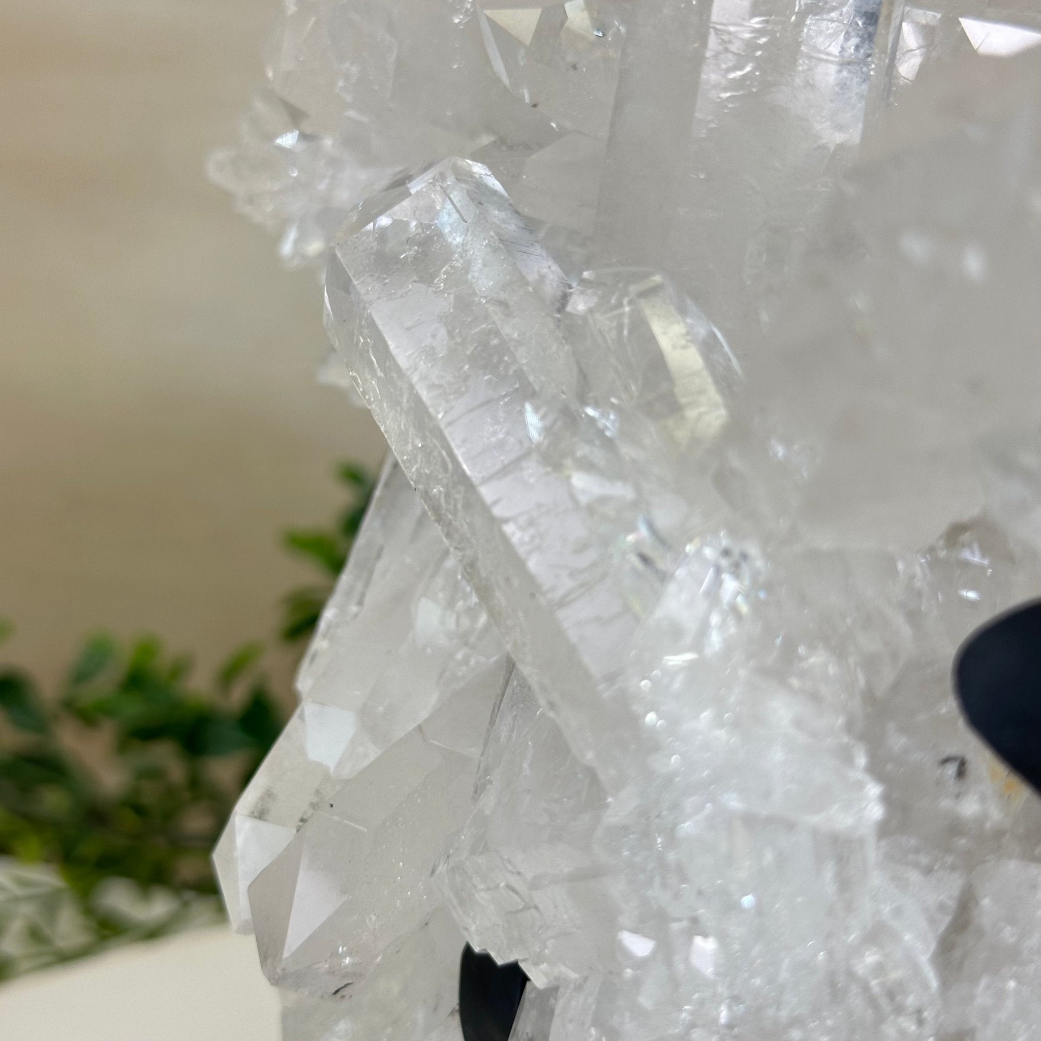Super Quality Clear Quartz Cluster, Metal Stand, 5.2 lbs & 8.9" Tall 5495 - 0095 - Brazil GemsBrazil GemsSuper Quality Clear Quartz Cluster, Metal Stand, 5.2 lbs & 8.9" Tall 5495 - 0095Clusters on Fixed Bases5495 - 0095