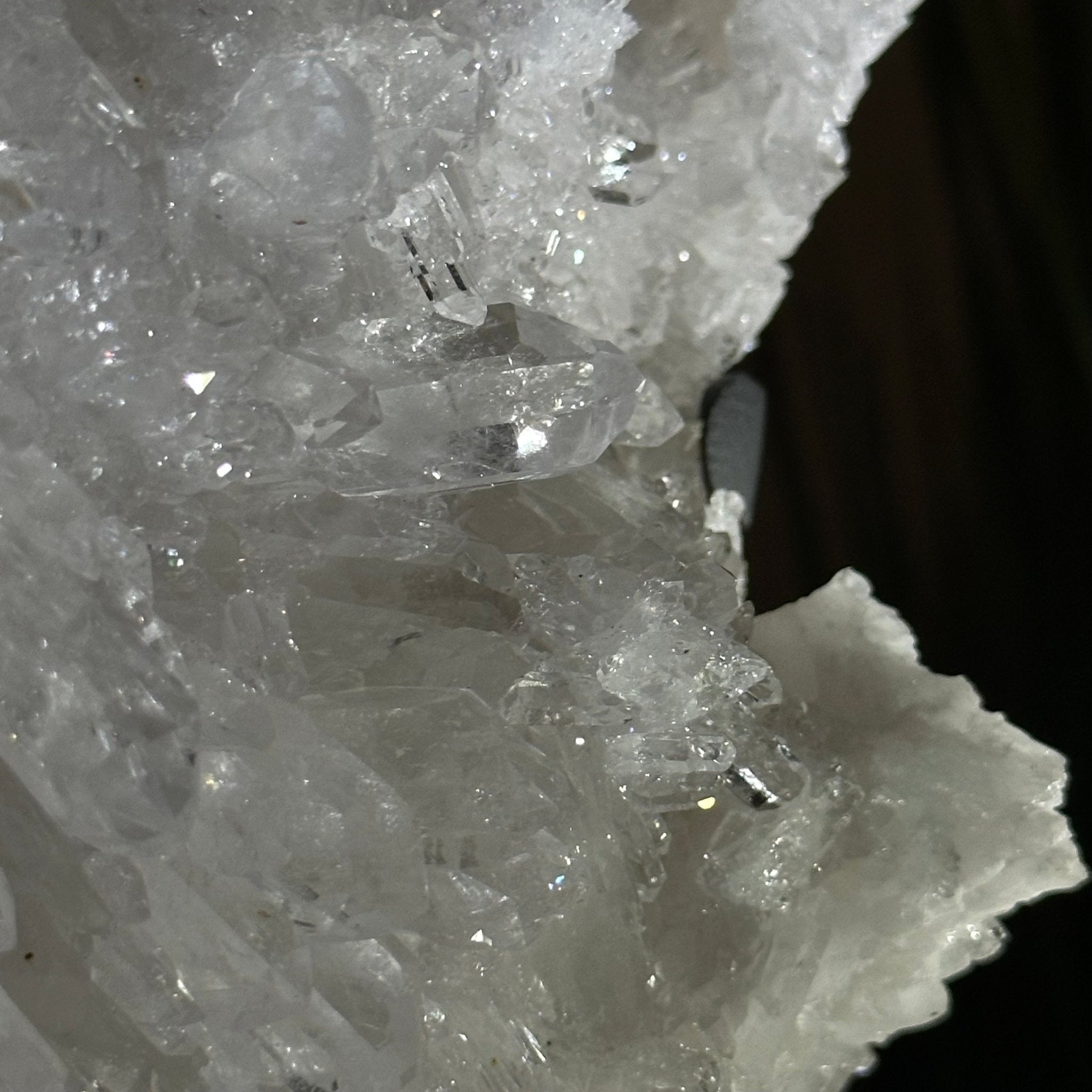 Super Quality Clear Quartz Cluster, Metal Stand, 5.3 lbs & 10.3" Tall 5495 - 0096 - Brazil GemsBrazil GemsSuper Quality Clear Quartz Cluster, Metal Stand, 5.3 lbs & 10.3" Tall 5495 - 0096Clusters on Fixed Bases5495 - 0096