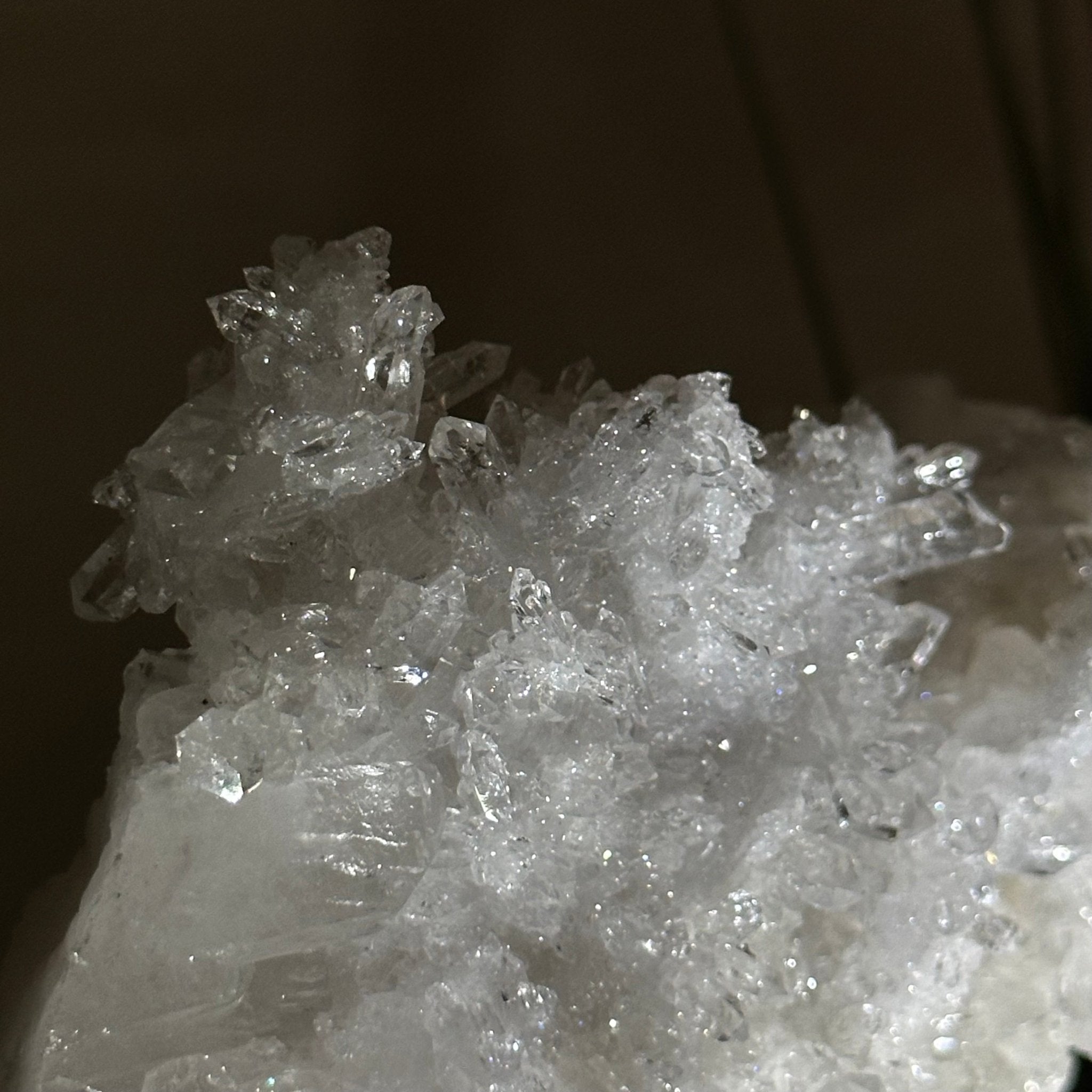 Super Quality Clear Quartz Cluster, Metal Stand, 5.3 lbs & 10.3" Tall 5495 - 0096 - Brazil GemsBrazil GemsSuper Quality Clear Quartz Cluster, Metal Stand, 5.3 lbs & 10.3" Tall 5495 - 0096Clusters on Fixed Bases5495 - 0096