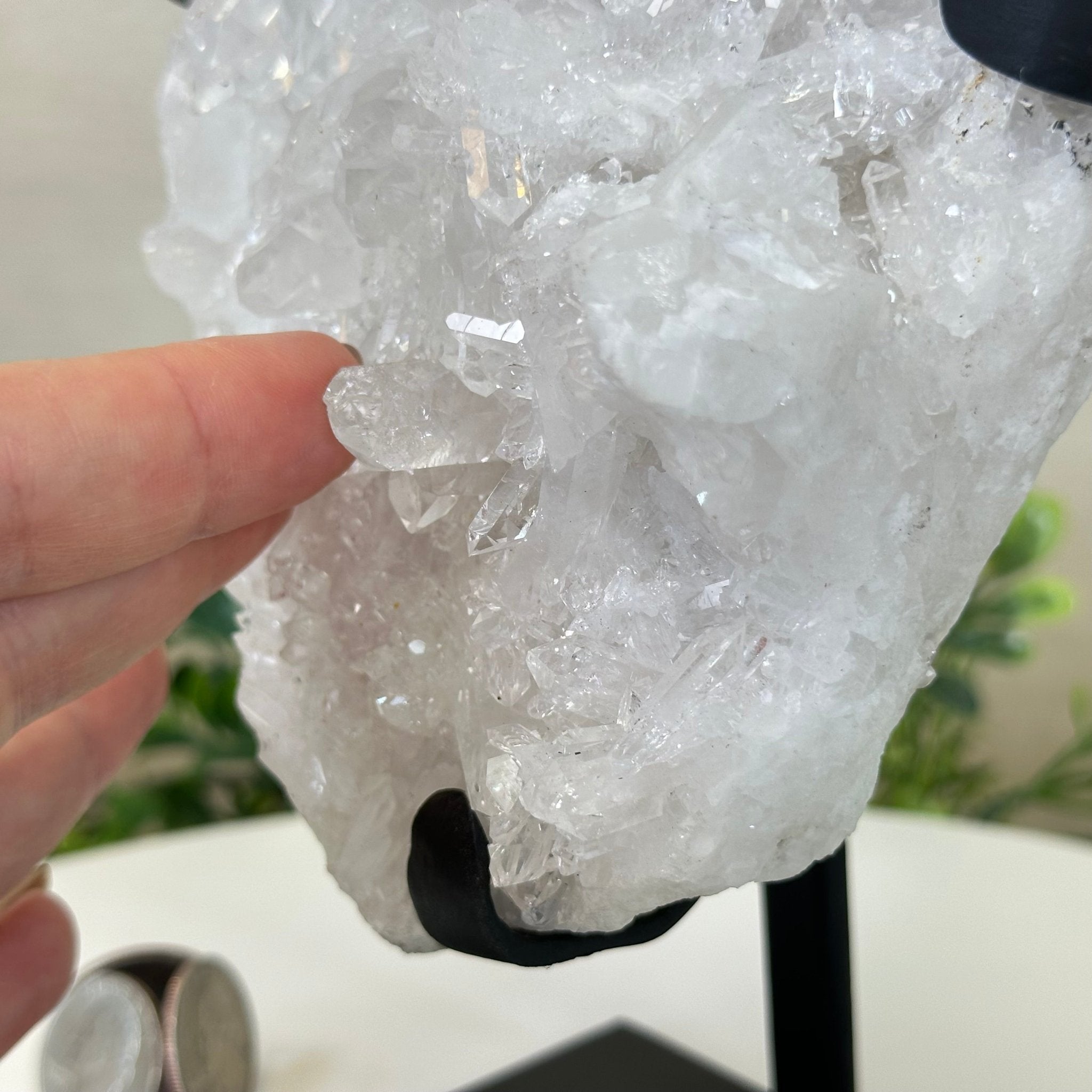 Super Quality Clear Quartz Cluster, Metal Stand, 5.3 lbs & 10.3" Tall 5495 - 0096 - Brazil GemsBrazil GemsSuper Quality Clear Quartz Cluster, Metal Stand, 5.3 lbs & 10.3" Tall 5495 - 0096Clusters on Fixed Bases5495 - 0096