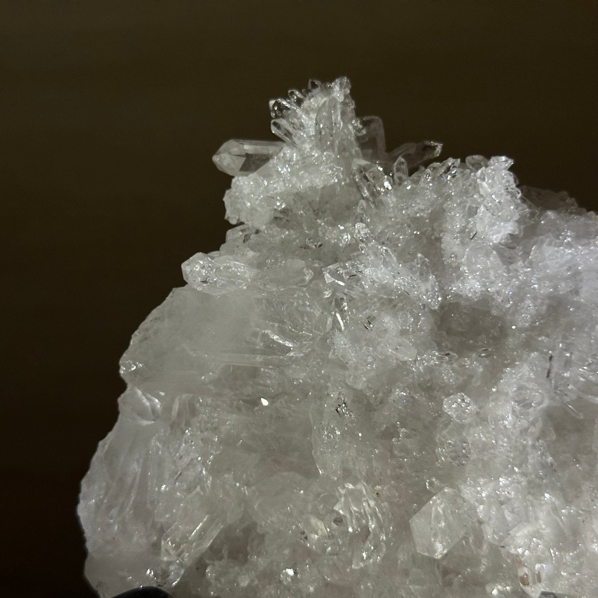 Super Quality Clear Quartz Cluster, Metal Stand, 5.3 lbs & 10.3" Tall 5495 - 0096 - Brazil GemsBrazil GemsSuper Quality Clear Quartz Cluster, Metal Stand, 5.3 lbs & 10.3" Tall 5495 - 0096Clusters on Fixed Bases5495 - 0096