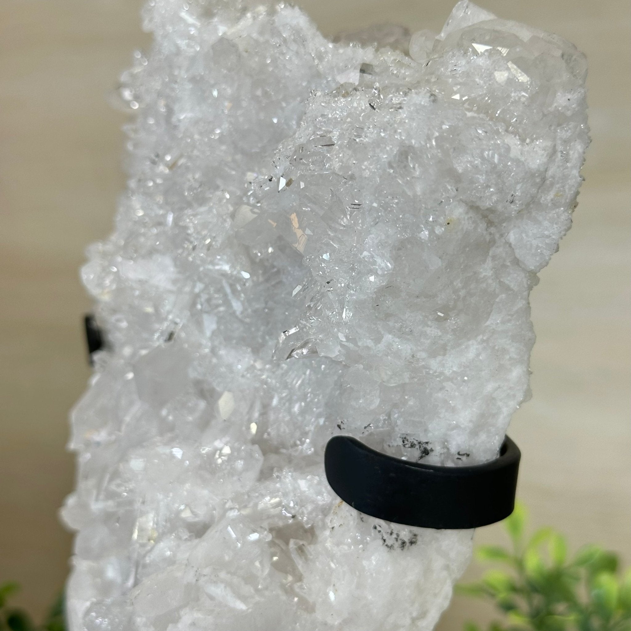 Super Quality Clear Quartz Cluster, Metal Stand, 5.3 lbs & 10.3" Tall 5495 - 0096 - Brazil GemsBrazil GemsSuper Quality Clear Quartz Cluster, Metal Stand, 5.3 lbs & 10.3" Tall 5495 - 0096Clusters on Fixed Bases5495 - 0096