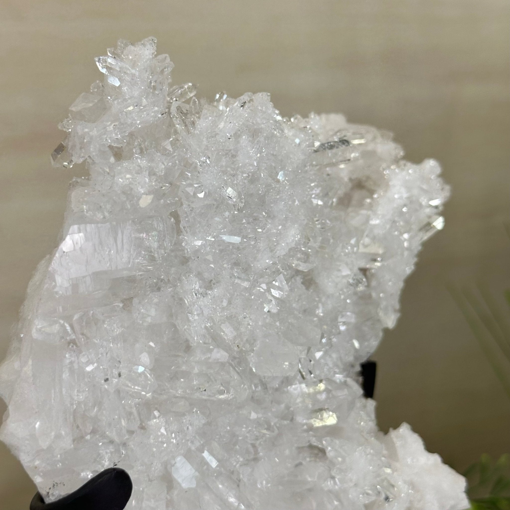 Super Quality Clear Quartz Cluster, Metal Stand, 5.3 lbs & 10.3" Tall 5495 - 0096 - Brazil GemsBrazil GemsSuper Quality Clear Quartz Cluster, Metal Stand, 5.3 lbs & 10.3" Tall 5495 - 0096Clusters on Fixed Bases5495 - 0096