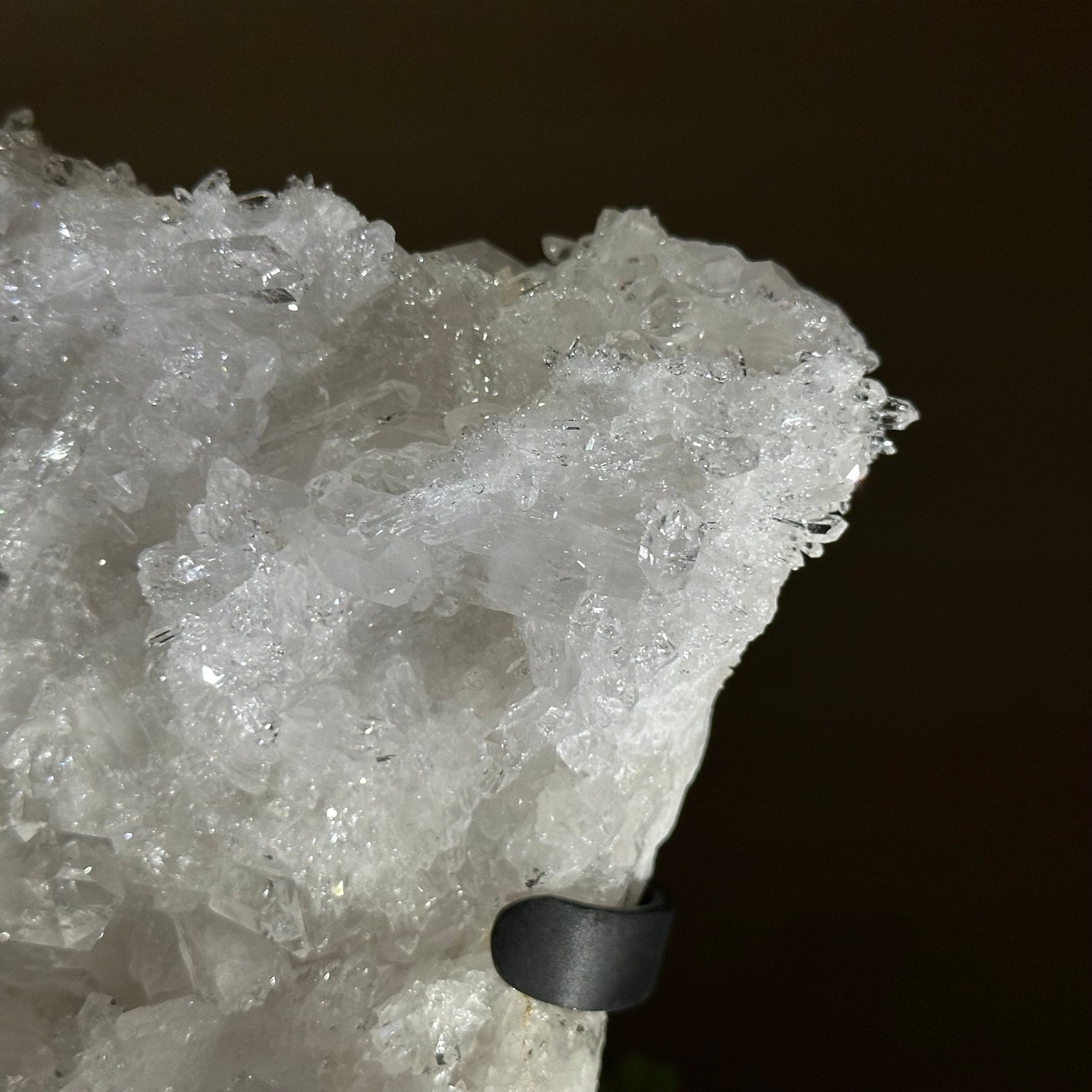 Super Quality Clear Quartz Cluster, Metal Stand, 5.3 lbs & 10.3" Tall 5495 - 0096 - Brazil GemsBrazil GemsSuper Quality Clear Quartz Cluster, Metal Stand, 5.3 lbs & 10.3" Tall 5495 - 0096Clusters on Fixed Bases5495 - 0096