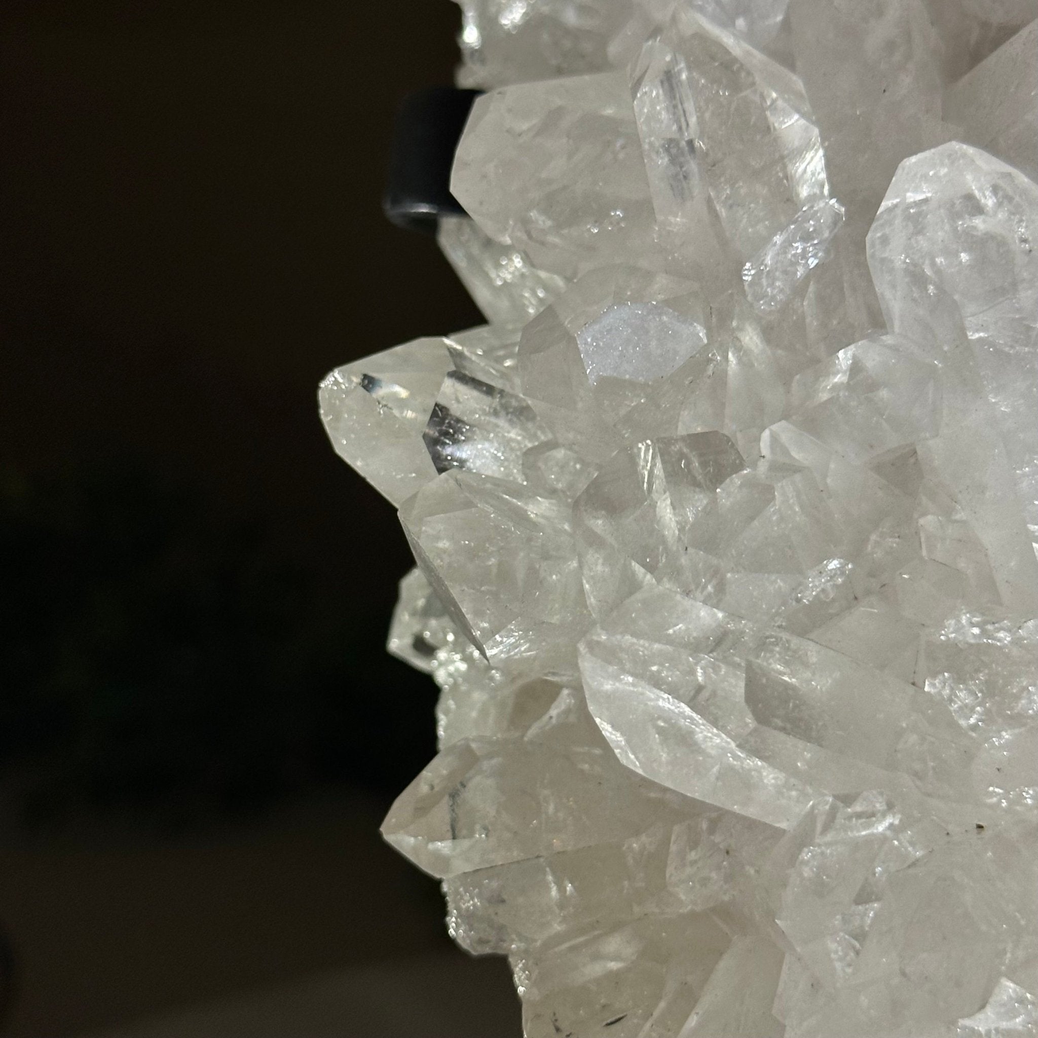 Super Quality Clear Quartz Cluster, Metal Stand, 6.1 lbs & 9.3" Tall 5495 - 0097 - Brazil GemsBrazil GemsSuper Quality Clear Quartz Cluster, Metal Stand, 6.1 lbs & 9.3" Tall 5495 - 0097Clusters on Fixed Bases5495 - 0097
