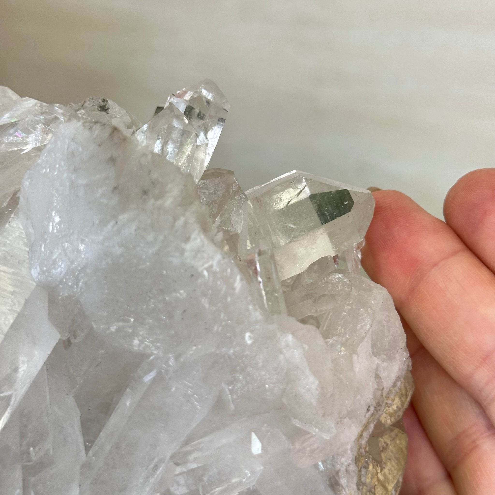 Super Quality Clear Quartz Cluster, Metal Stand, 6.1 lbs & 9.3" Tall 5495 - 0097 - Brazil GemsBrazil GemsSuper Quality Clear Quartz Cluster, Metal Stand, 6.1 lbs & 9.3" Tall 5495 - 0097Clusters on Fixed Bases5495 - 0097