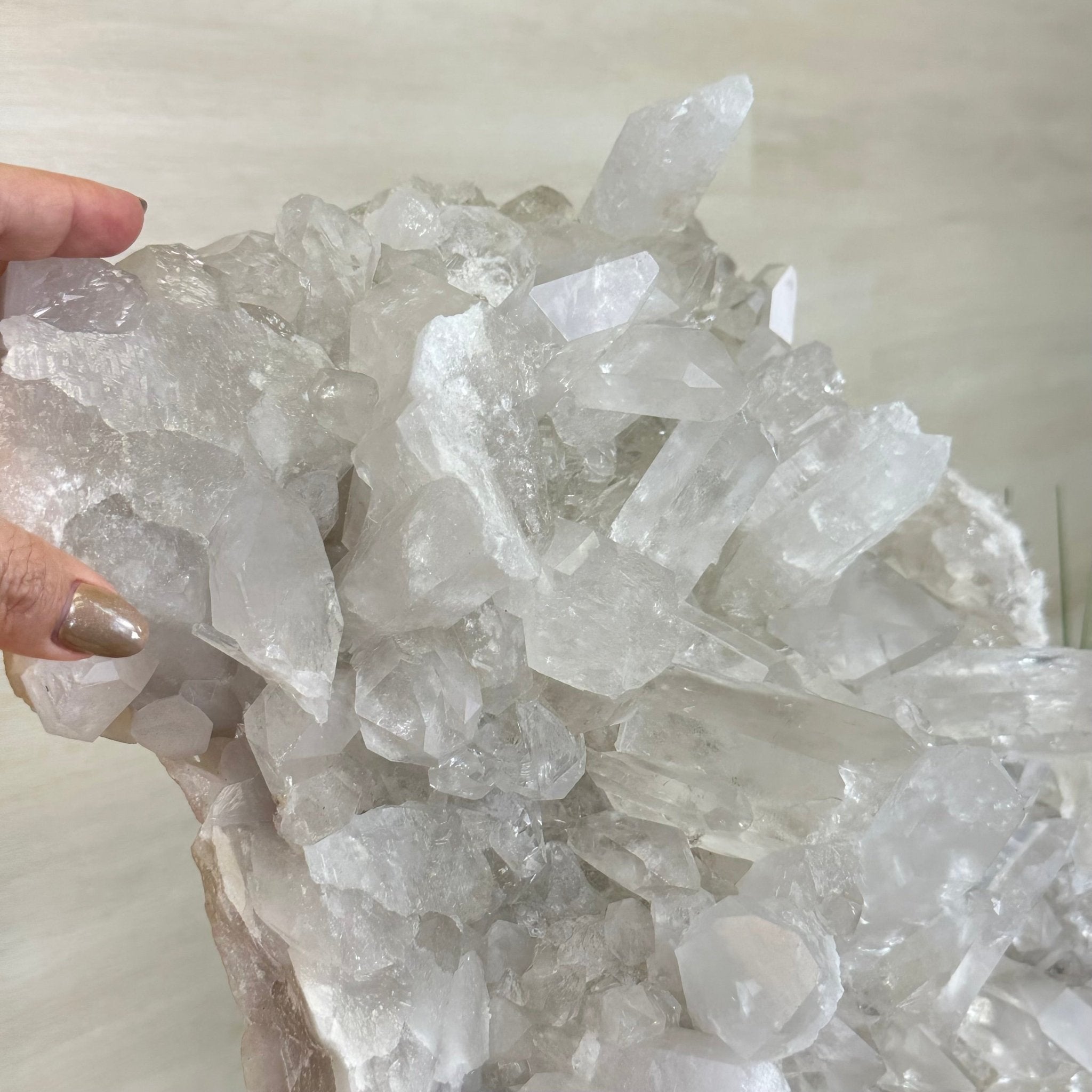 Super Quality Clear Quartz Cluster, Metal Stand, 84.5 lbs & 26.7" Tall 5495 - 0103 - Brazil GemsBrazil GemsSuper Quality Clear Quartz Cluster, Metal Stand, 84.5 lbs & 26.7" Tall 5495 - 0103Clusters on Fixed Bases5495 - 0103