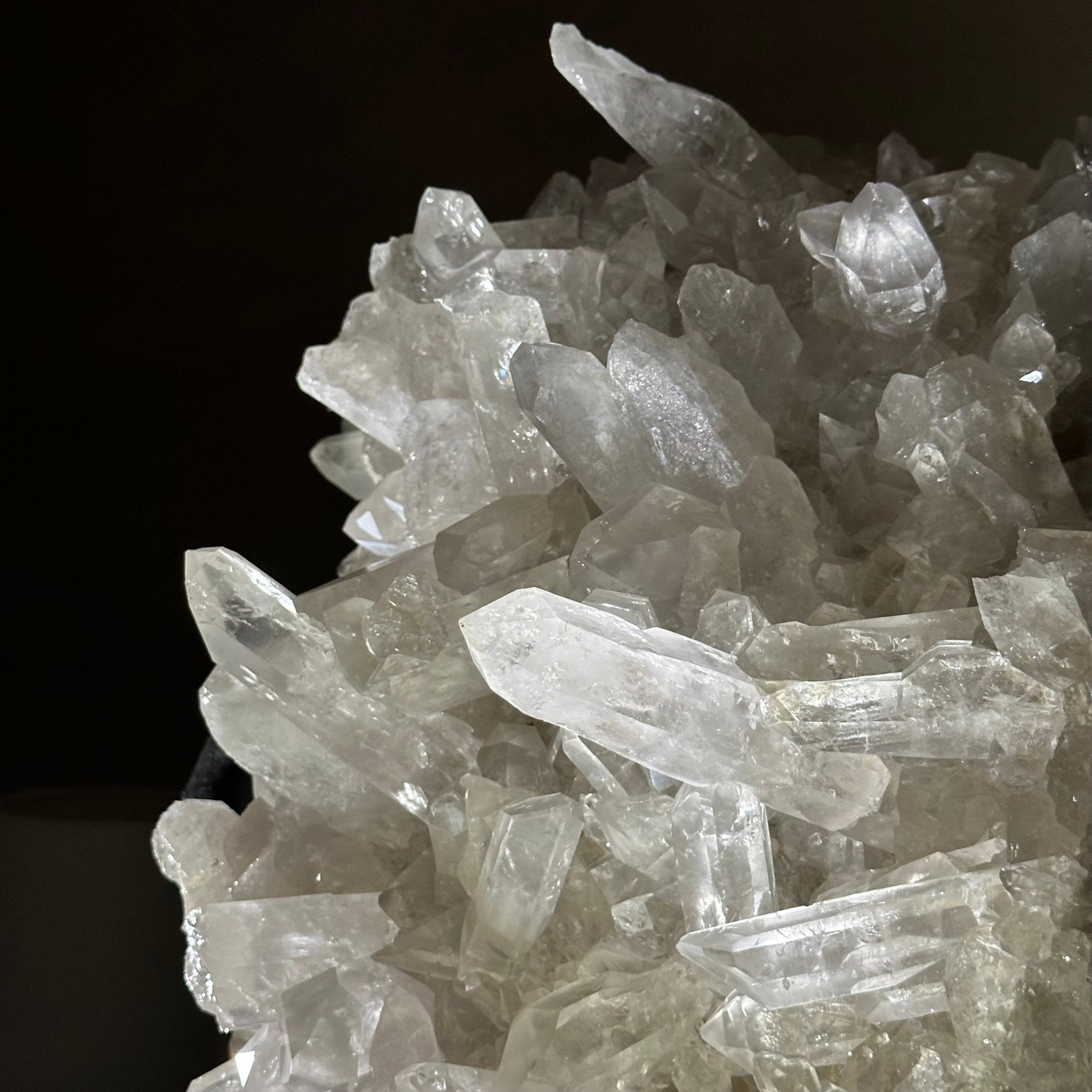 Super Quality Clear Quartz Cluster, Metal Stand, 84.5 lbs & 26.7" Tall 5495 - 0103 - Brazil GemsBrazil GemsSuper Quality Clear Quartz Cluster, Metal Stand, 84.5 lbs & 26.7" Tall 5495 - 0103Clusters on Fixed Bases5495 - 0103
