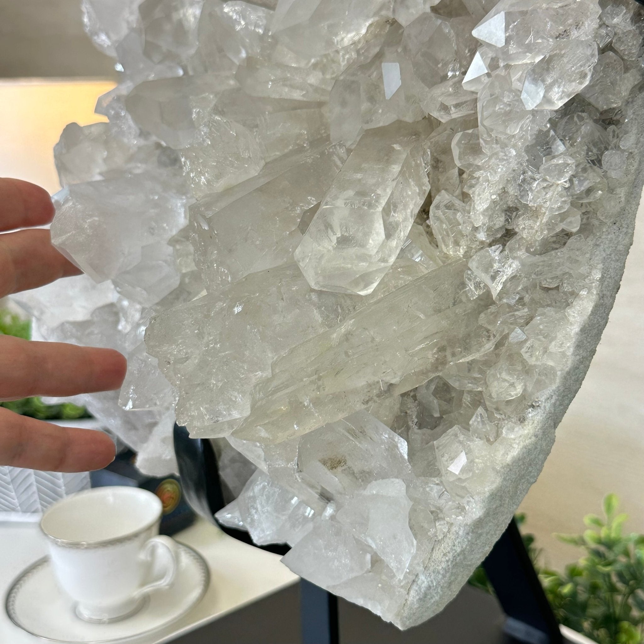 Super Quality Clear Quartz Cluster, Metal Stand, 84.5 lbs & 26.7" Tall 5495 - 0103 - Brazil GemsBrazil GemsSuper Quality Clear Quartz Cluster, Metal Stand, 84.5 lbs & 26.7" Tall 5495 - 0103Clusters on Fixed Bases5495 - 0103