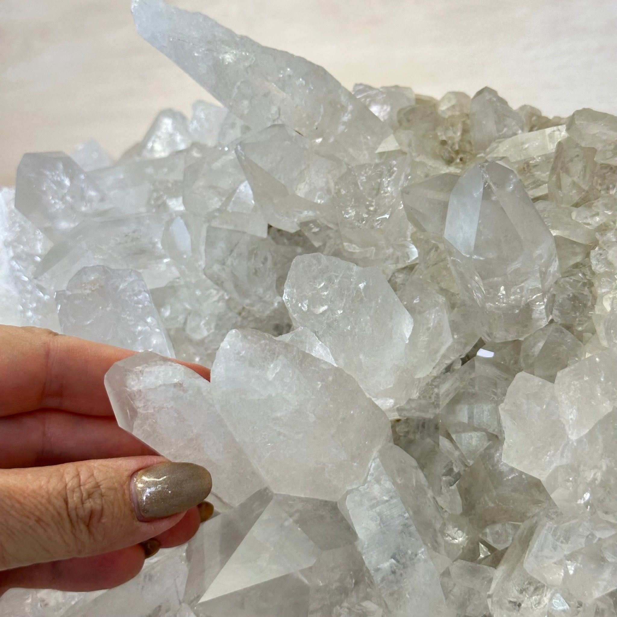 Super Quality Clear Quartz Cluster, Metal Stand, 84.5 lbs & 26.7" Tall 5495 - 0103 - Brazil GemsBrazil GemsSuper Quality Clear Quartz Cluster, Metal Stand, 84.5 lbs & 26.7" Tall 5495 - 0103Clusters on Fixed Bases5495 - 0103