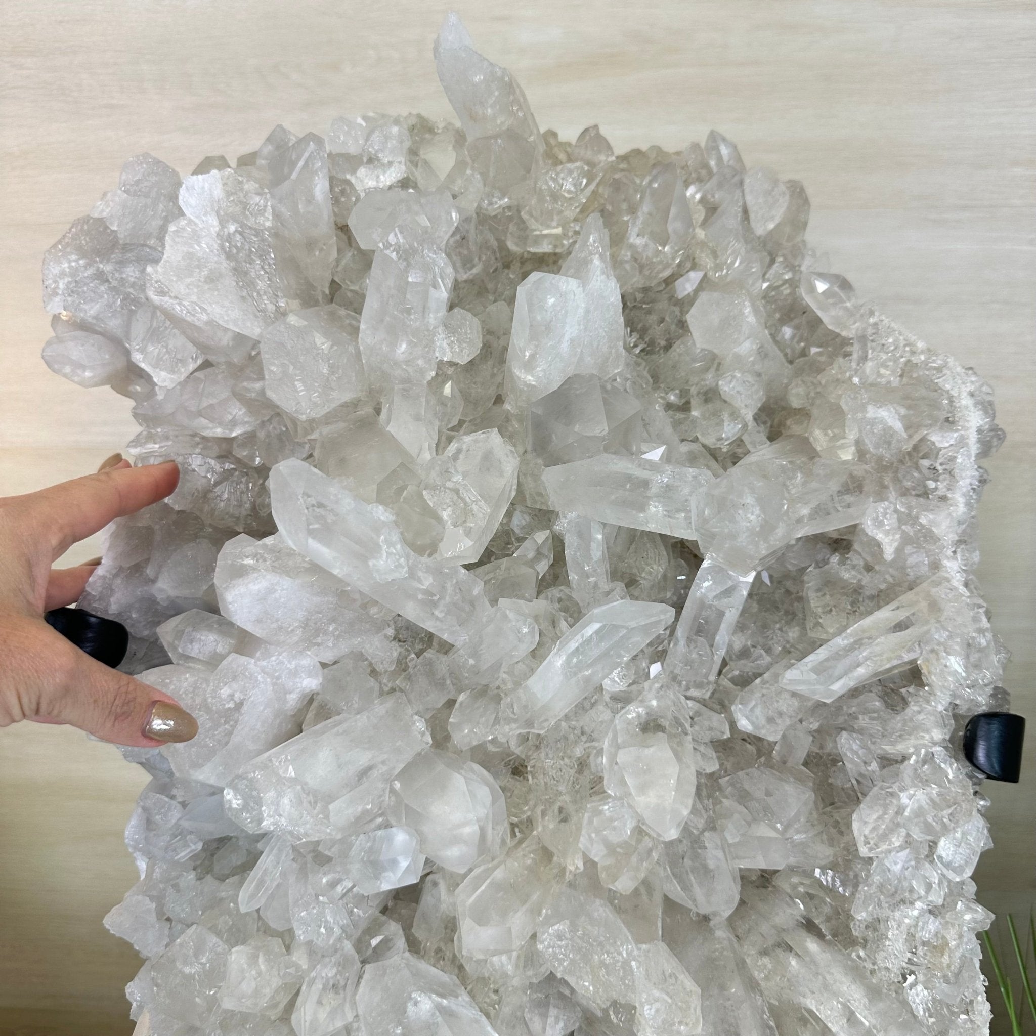 Super Quality Clear Quartz Cluster, Metal Stand, 84.5 lbs & 26.7" Tall 5495 - 0103 - Brazil GemsBrazil GemsSuper Quality Clear Quartz Cluster, Metal Stand, 84.5 lbs & 26.7" Tall 5495 - 0103Clusters on Fixed Bases5495 - 0103