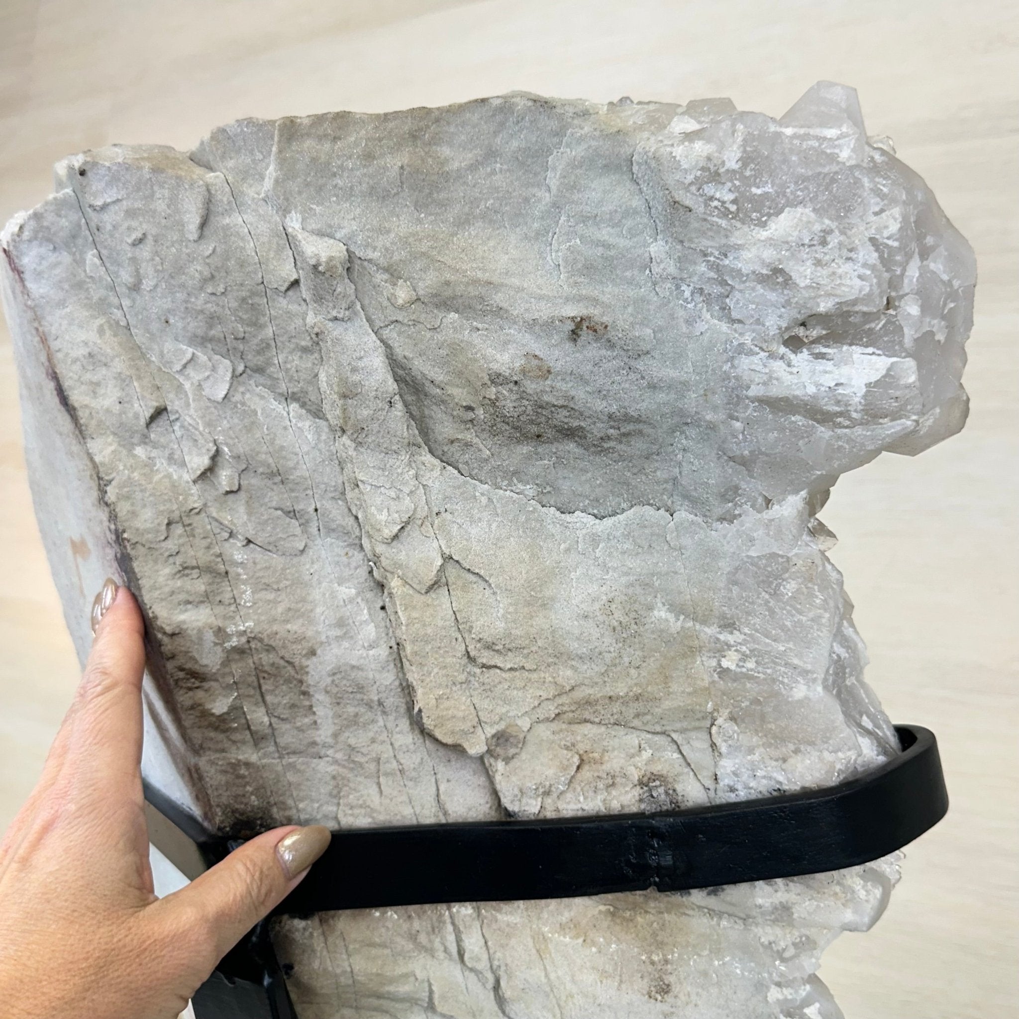 Super Quality Clear Quartz Cluster, Metal Stand, 84.5 lbs & 26.7" Tall 5495 - 0103 - Brazil GemsBrazil GemsSuper Quality Clear Quartz Cluster, Metal Stand, 84.5 lbs & 26.7" Tall 5495 - 0103Clusters on Fixed Bases5495 - 0103