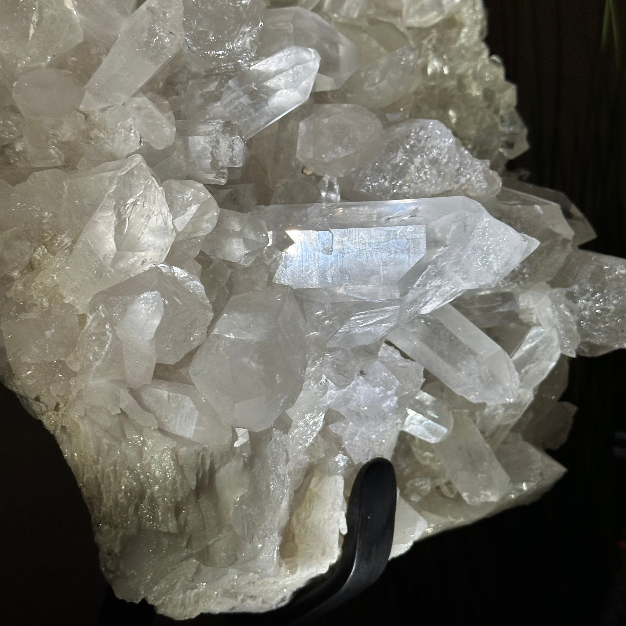 Super Quality Clear Quartz Cluster, Metal Stand, 84.5 lbs & 26.7" Tall 5495 - 0103 - Brazil GemsBrazil GemsSuper Quality Clear Quartz Cluster, Metal Stand, 84.5 lbs & 26.7" Tall 5495 - 0103Clusters on Fixed Bases5495 - 0103