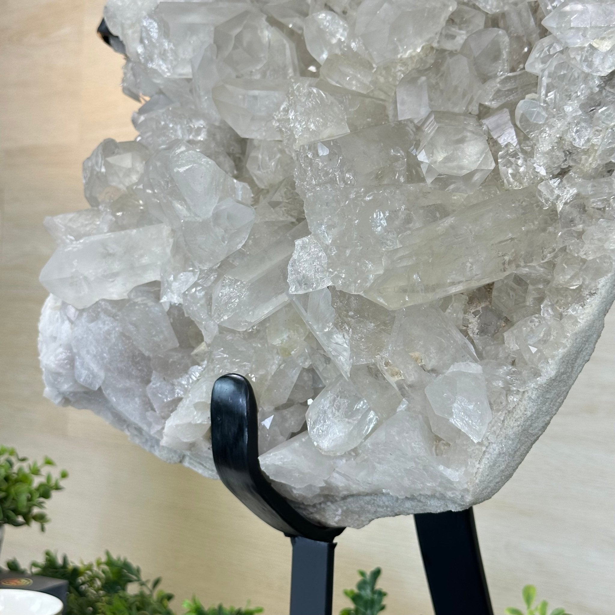 Super Quality Clear Quartz Cluster, Metal Stand, 84.5 lbs & 26.7" Tall 5495 - 0103 - Brazil GemsBrazil GemsSuper Quality Clear Quartz Cluster, Metal Stand, 84.5 lbs & 26.7" Tall 5495 - 0103Clusters on Fixed Bases5495 - 0103