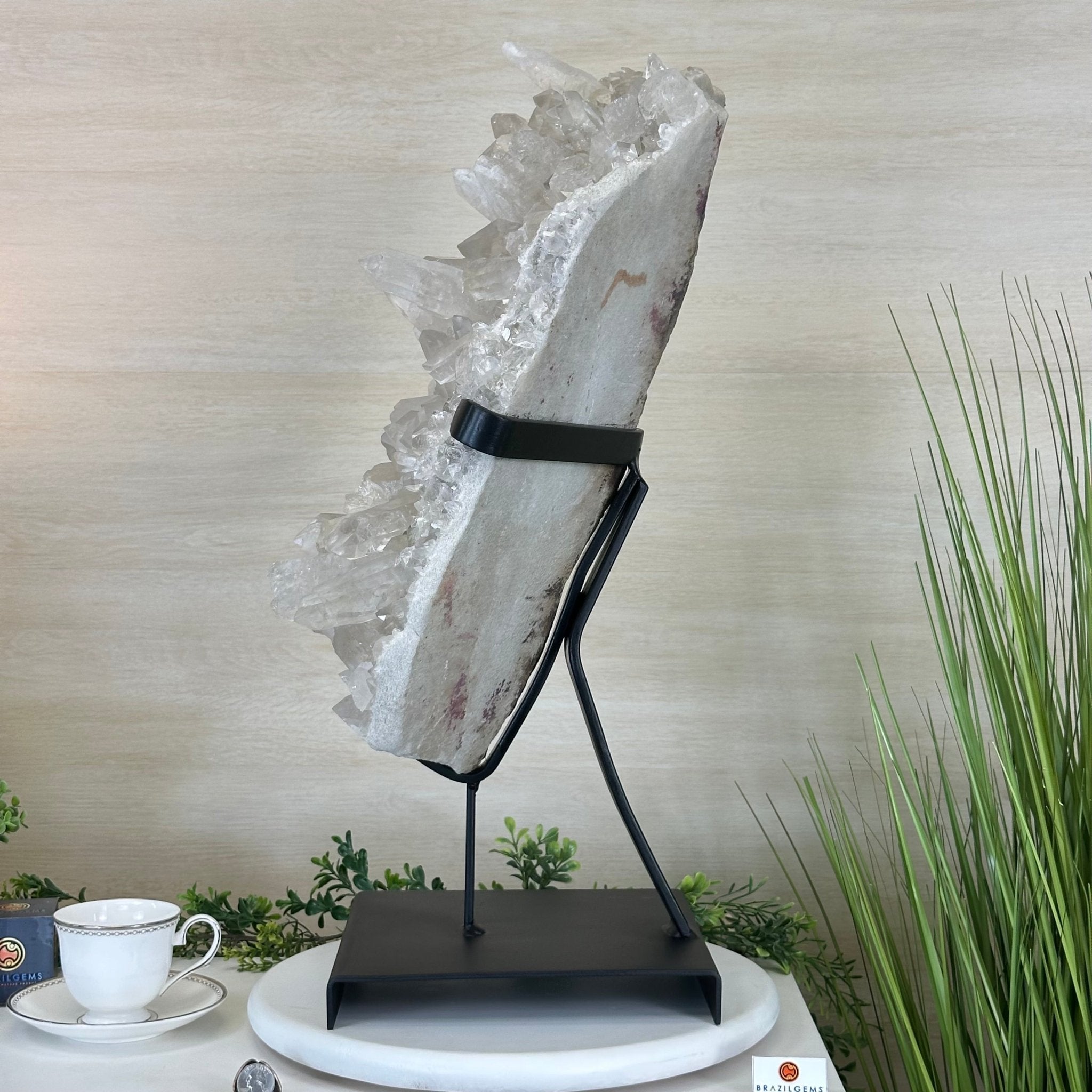Super Quality Clear Quartz Cluster, Metal Stand, 84.5 lbs & 26.7" Tall 5495 - 0103 - Brazil GemsBrazil GemsSuper Quality Clear Quartz Cluster, Metal Stand, 84.5 lbs & 26.7" Tall 5495 - 0103Clusters on Fixed Bases5495 - 0103