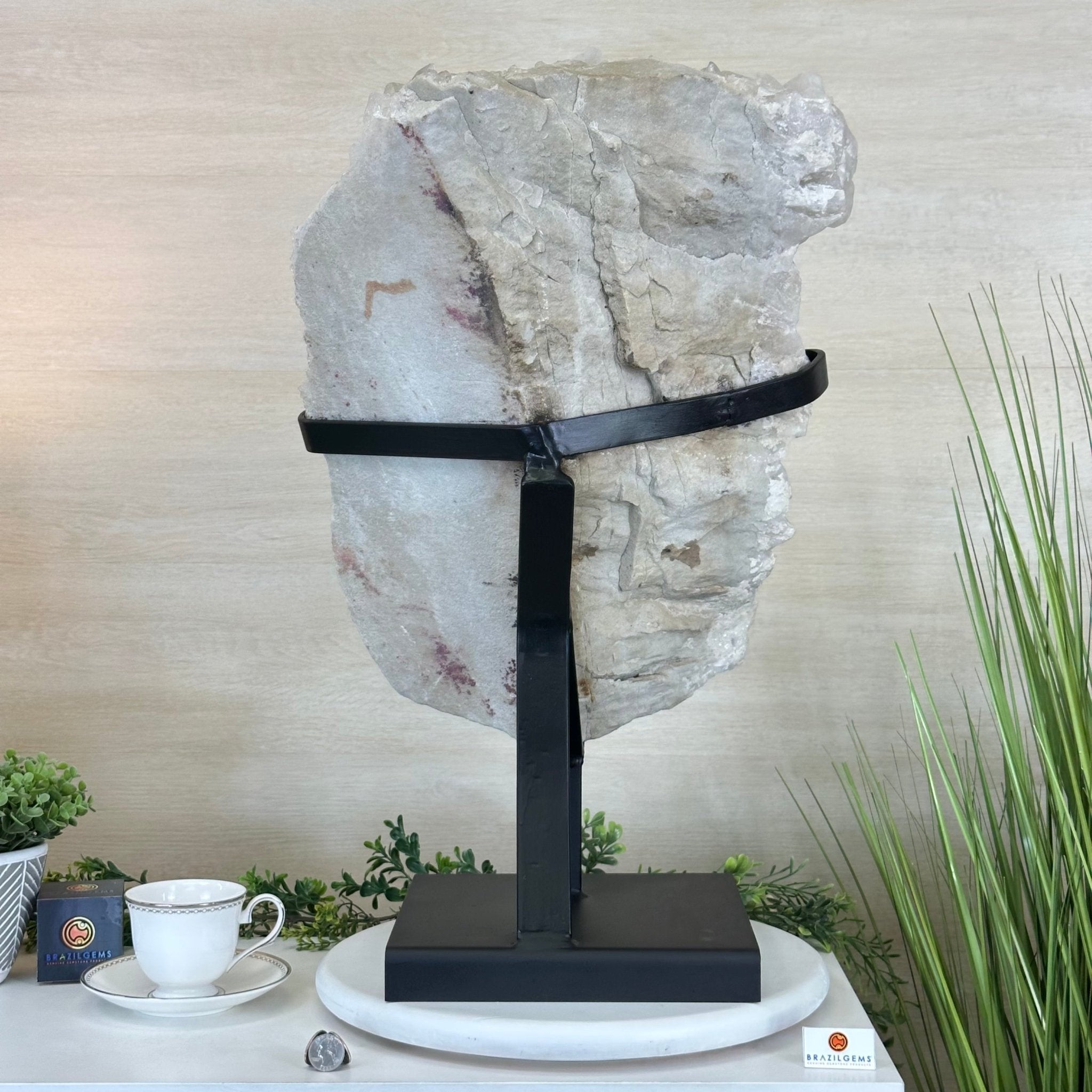 Super Quality Clear Quartz Cluster, Metal Stand, 84.5 lbs & 26.7" Tall 5495 - 0103 - Brazil GemsBrazil GemsSuper Quality Clear Quartz Cluster, Metal Stand, 84.5 lbs & 26.7" Tall 5495 - 0103Clusters on Fixed Bases5495 - 0103