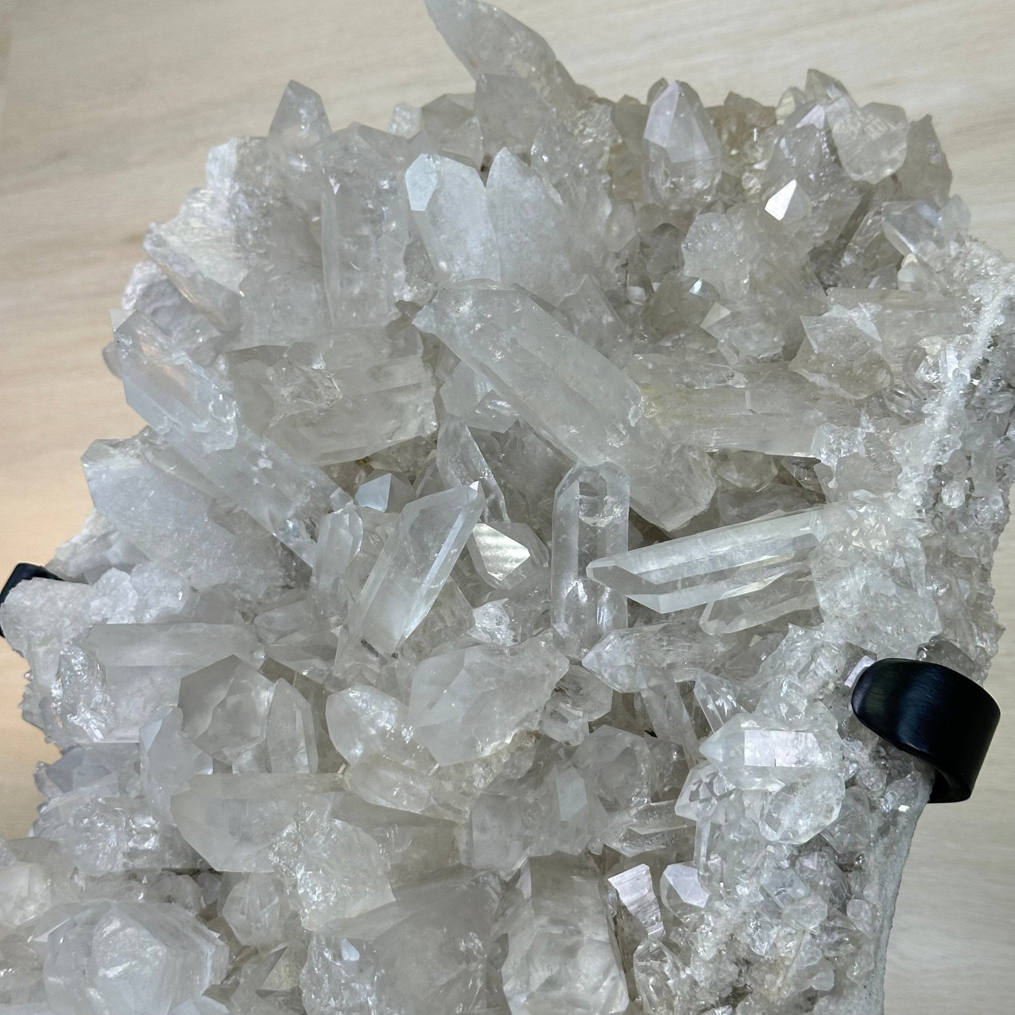 Super Quality Clear Quartz Cluster, Metal Stand, 84.5 lbs & 26.7" Tall 5495 - 0103 - Brazil GemsBrazil GemsSuper Quality Clear Quartz Cluster, Metal Stand, 84.5 lbs & 26.7" Tall 5495 - 0103Clusters on Fixed Bases5495 - 0103
