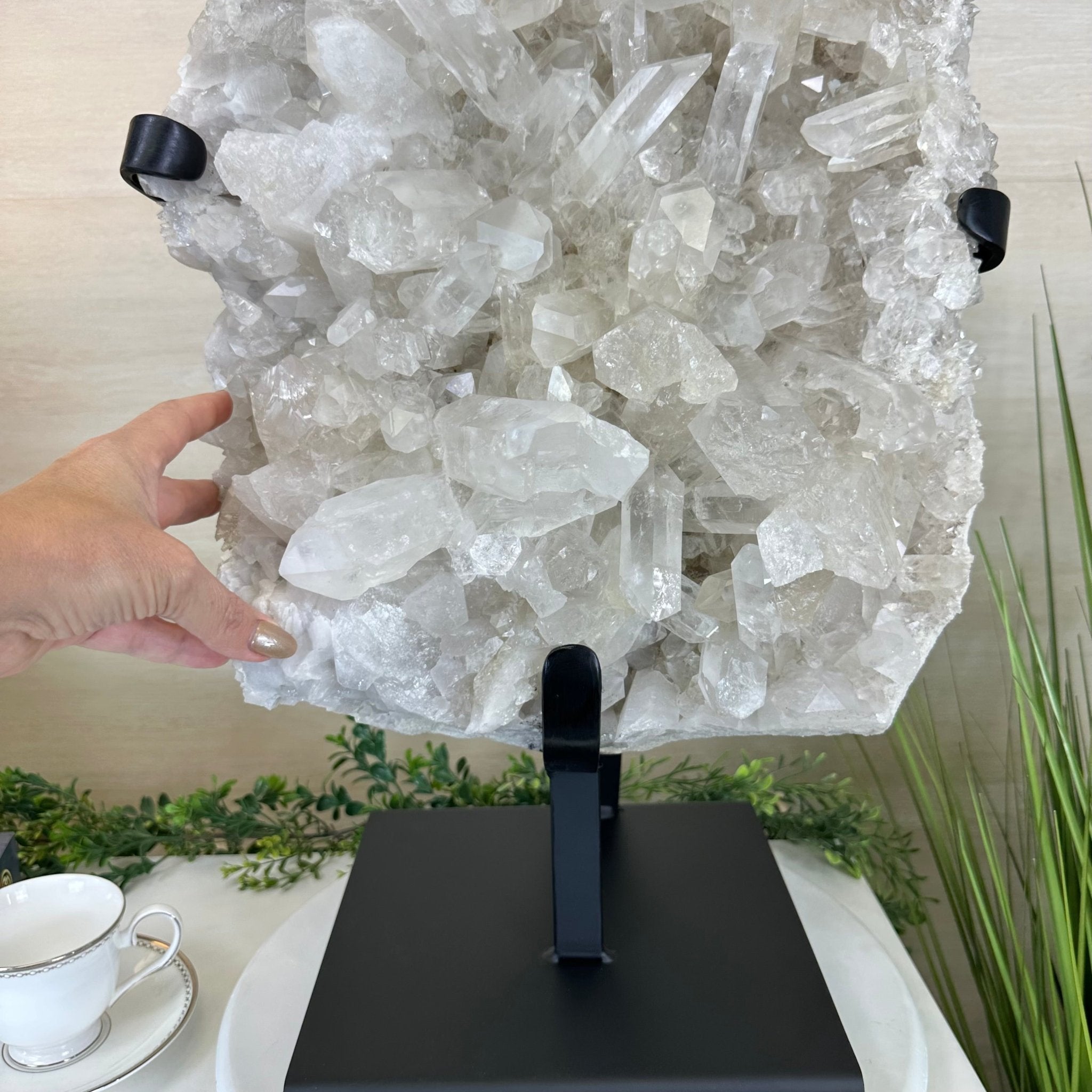 Super Quality Clear Quartz Cluster, Metal Stand, 84.5 lbs & 26.7" Tall 5495 - 0103 - Brazil GemsBrazil GemsSuper Quality Clear Quartz Cluster, Metal Stand, 84.5 lbs & 26.7" Tall 5495 - 0103Clusters on Fixed Bases5495 - 0103