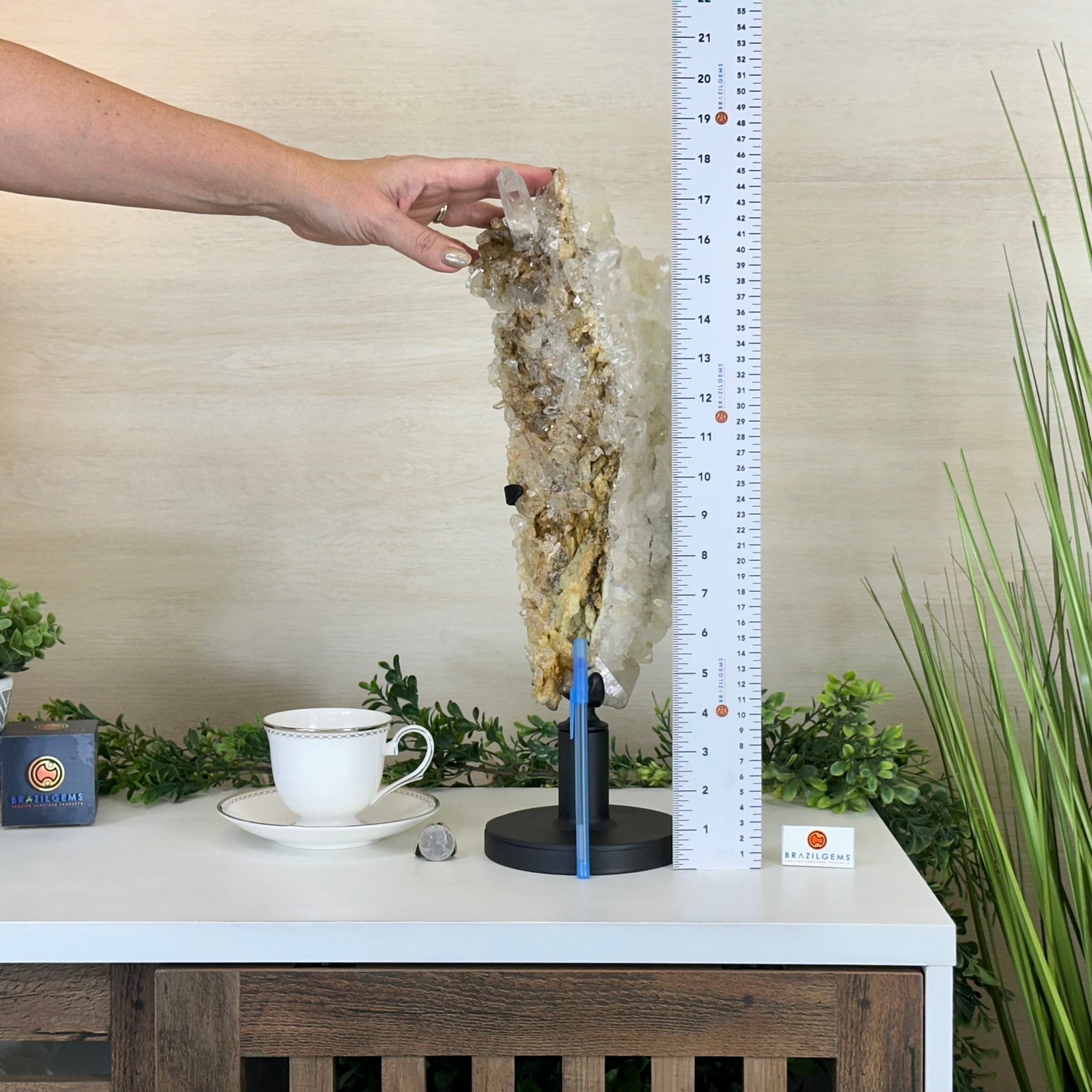 Super Quality Clear Quartz Cluster on a Rotating Metal Base, 11.7 lbs & 18" Tall 5495R - 004 - Brazil GemsBrazil GemsSuper Quality Clear Quartz Cluster on a Rotating Metal Base, 11.7 lbs & 18" Tall 5495R - 004Clusters on Rotating Bases5495R - 004