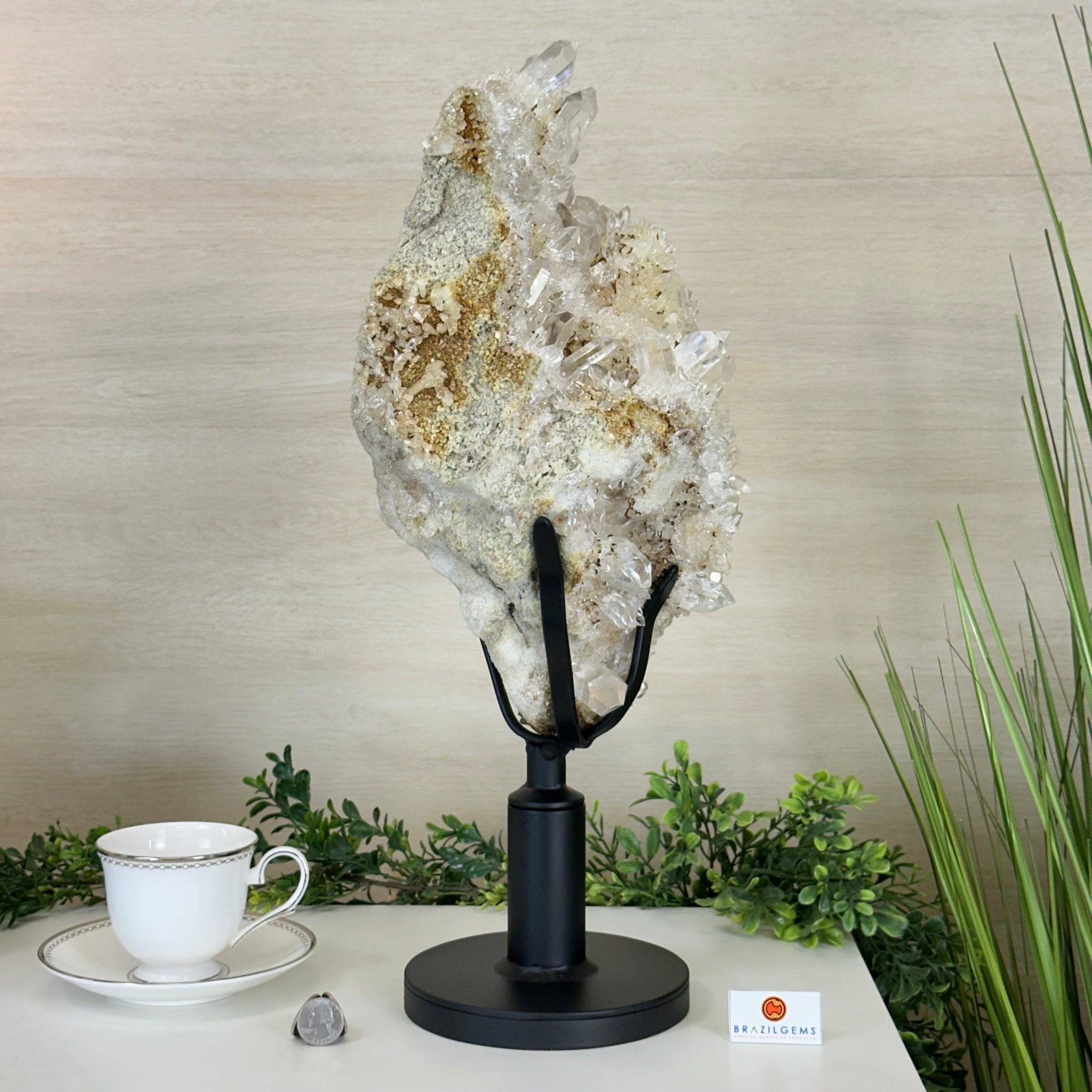 Super Quality Clear Quartz Cluster on a Rotating Metal Base, 26.5 lbs & 20.1" Tall 5495R - 005 - Brazil GemsBrazil GemsSuper Quality Clear Quartz Cluster on a Rotating Metal Base, 26.5 lbs & 20.1" Tall 5495R - 005Clusters on Rotating Bases5495R - 005
