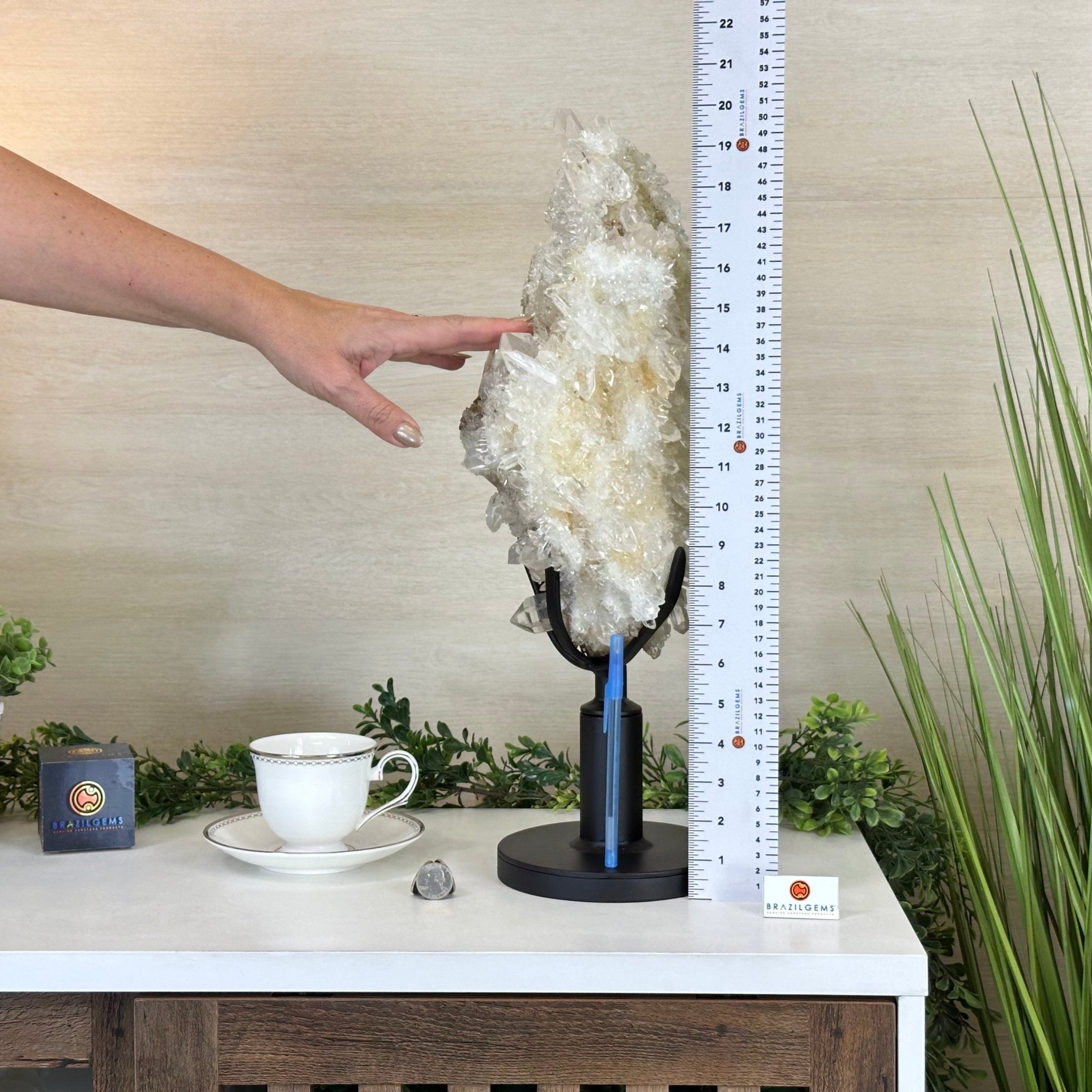 Super Quality Clear Quartz Cluster on a Rotating Metal Base, 26.5 lbs & 20.1" Tall 5495R - 005 - Brazil GemsBrazil GemsSuper Quality Clear Quartz Cluster on a Rotating Metal Base, 26.5 lbs & 20.1" Tall 5495R - 005Clusters on Rotating Bases5495R - 005