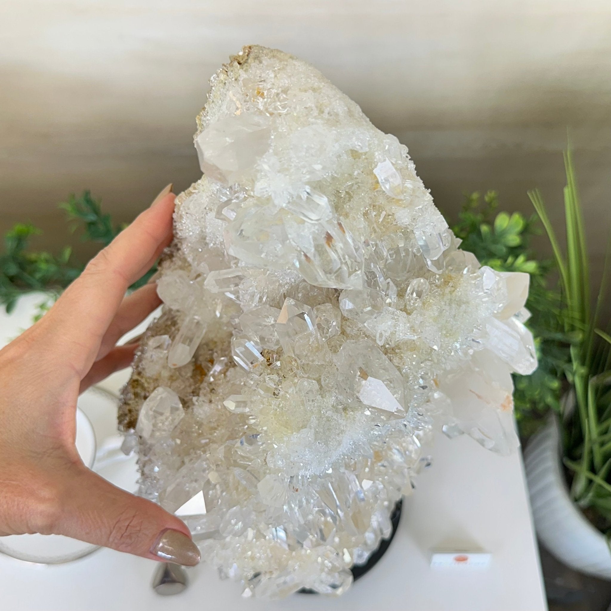 Super Quality Clear Quartz Cluster on a Rotating Metal Base, 26.5 lbs & 20.1" Tall 5495R - 005 - Brazil GemsBrazil GemsSuper Quality Clear Quartz Cluster on a Rotating Metal Base, 26.5 lbs & 20.1" Tall 5495R - 005Clusters on Rotating Bases5495R - 005
