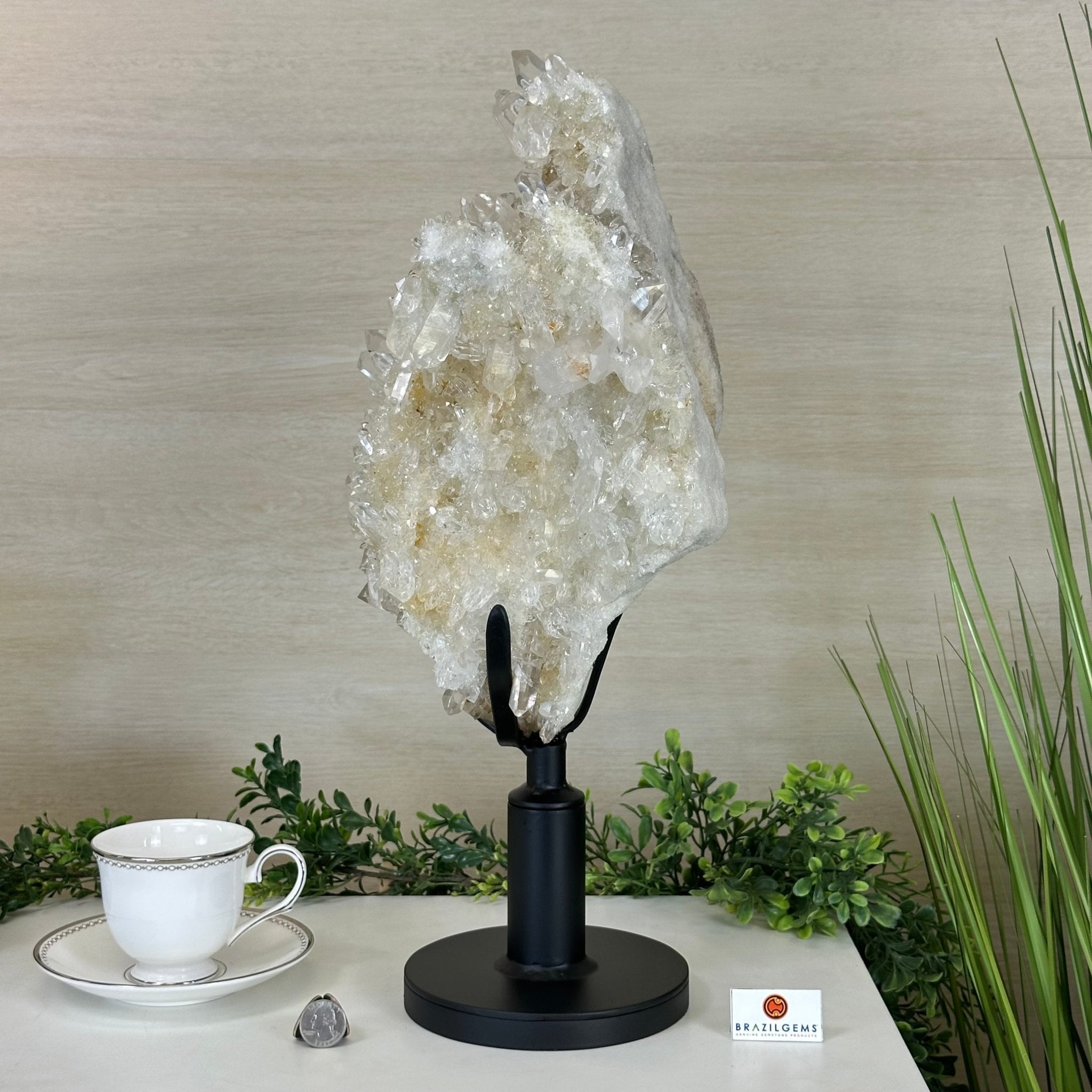 Super Quality Clear Quartz Cluster on a Rotating Metal Base, 26.5 lbs & 20.1" Tall 5495R - 005 - Brazil GemsBrazil GemsSuper Quality Clear Quartz Cluster on a Rotating Metal Base, 26.5 lbs & 20.1" Tall 5495R - 005Clusters on Rotating Bases5495R - 005
