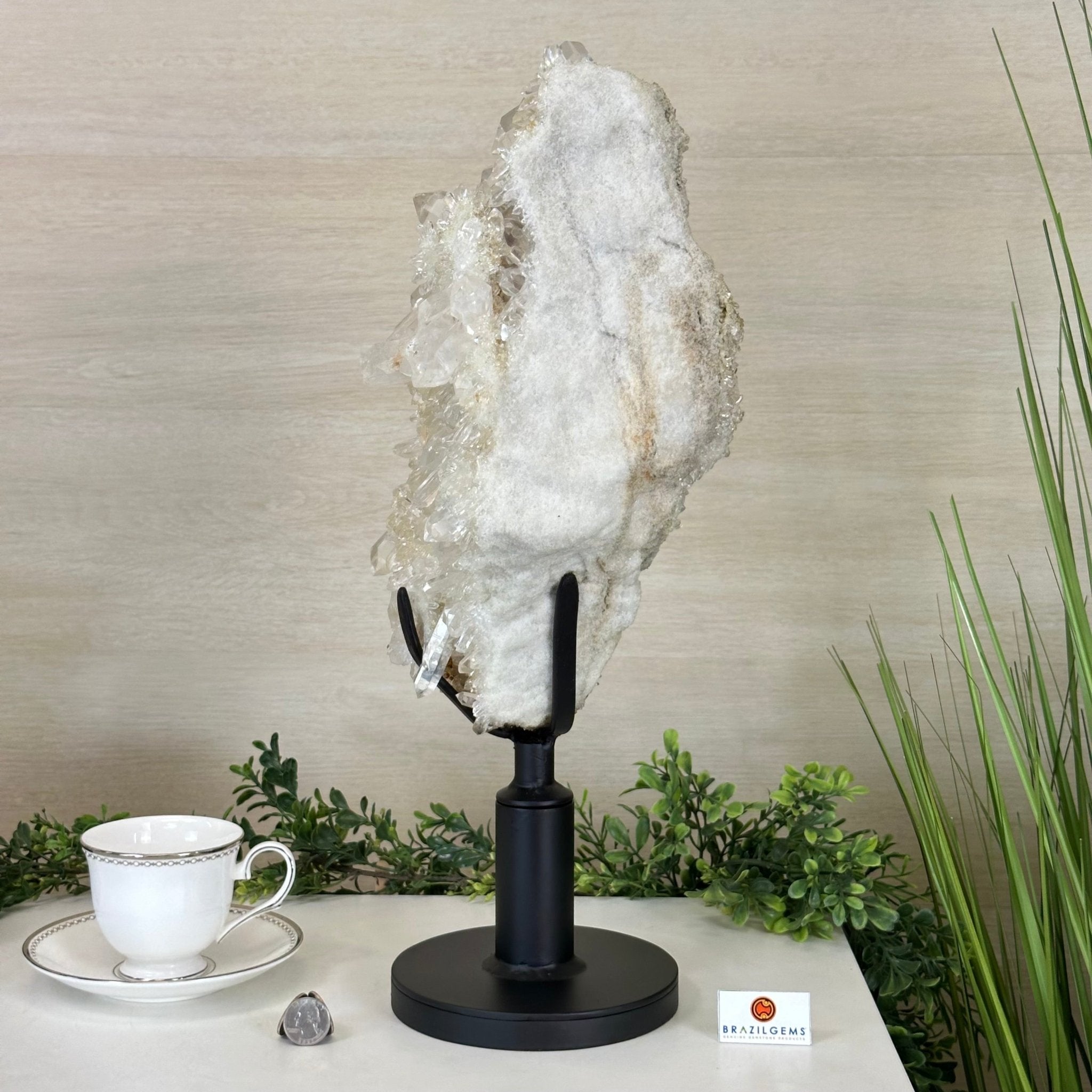 Super Quality Clear Quartz Cluster on a Rotating Metal Base, 26.5 lbs & 20.1" Tall 5495R - 005 - Brazil GemsBrazil GemsSuper Quality Clear Quartz Cluster on a Rotating Metal Base, 26.5 lbs & 20.1" Tall 5495R - 005Clusters on Rotating Bases5495R - 005