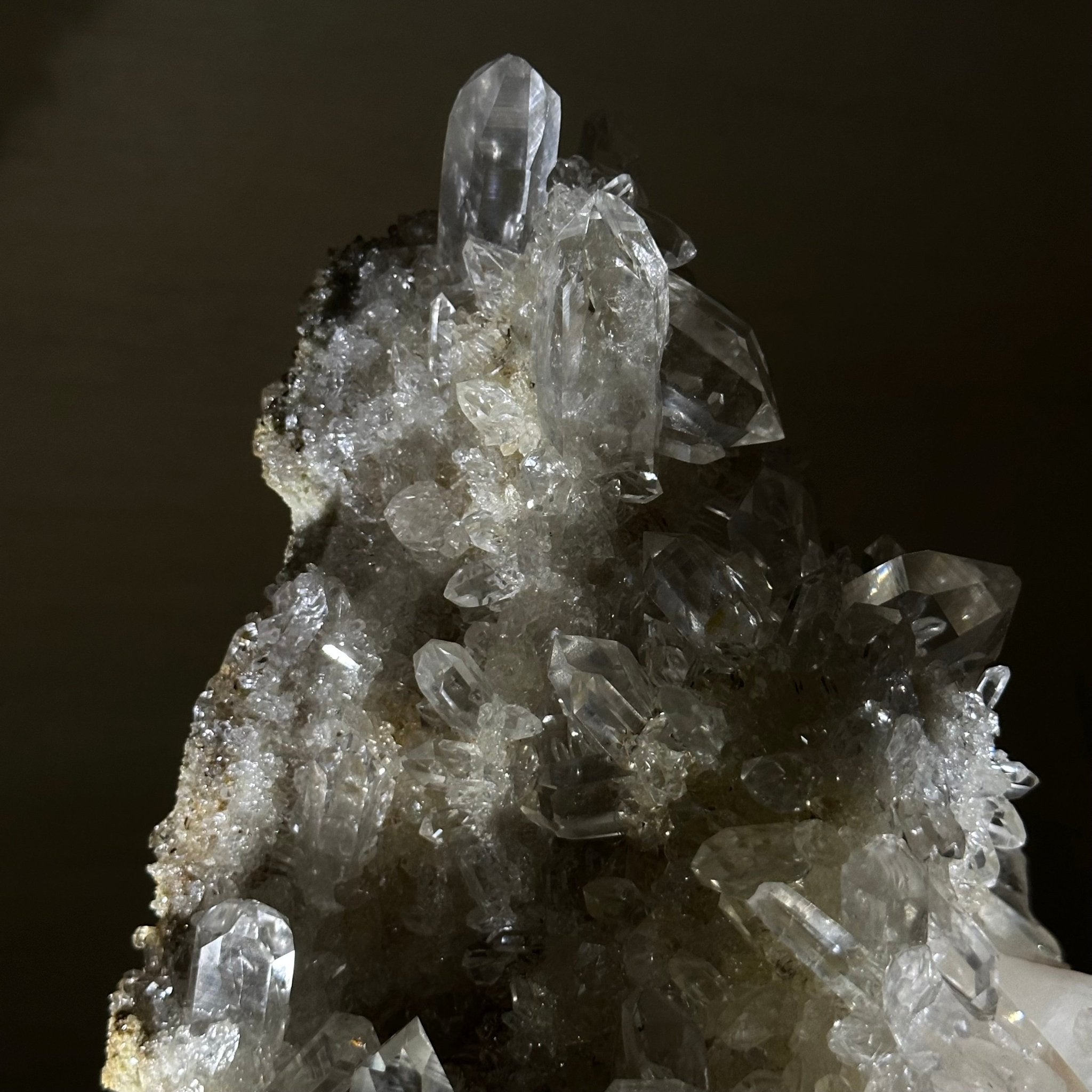 Super Quality Clear Quartz Cluster on a Rotating Metal Base, 26.5 lbs & 20.1" Tall 5495R - 005 - Brazil GemsBrazil GemsSuper Quality Clear Quartz Cluster on a Rotating Metal Base, 26.5 lbs & 20.1" Tall 5495R - 005Clusters on Rotating Bases5495R - 005