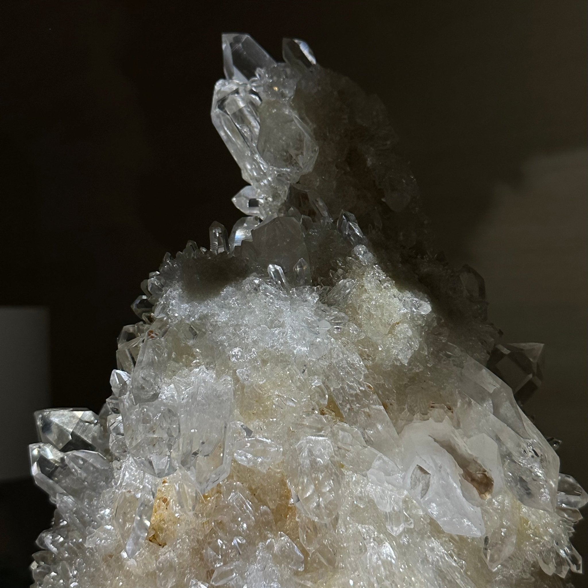Super Quality Clear Quartz Cluster on a Rotating Metal Base, 26.5 lbs & 20.1" Tall 5495R - 005 - Brazil GemsBrazil GemsSuper Quality Clear Quartz Cluster on a Rotating Metal Base, 26.5 lbs & 20.1" Tall 5495R - 005Clusters on Rotating Bases5495R - 005