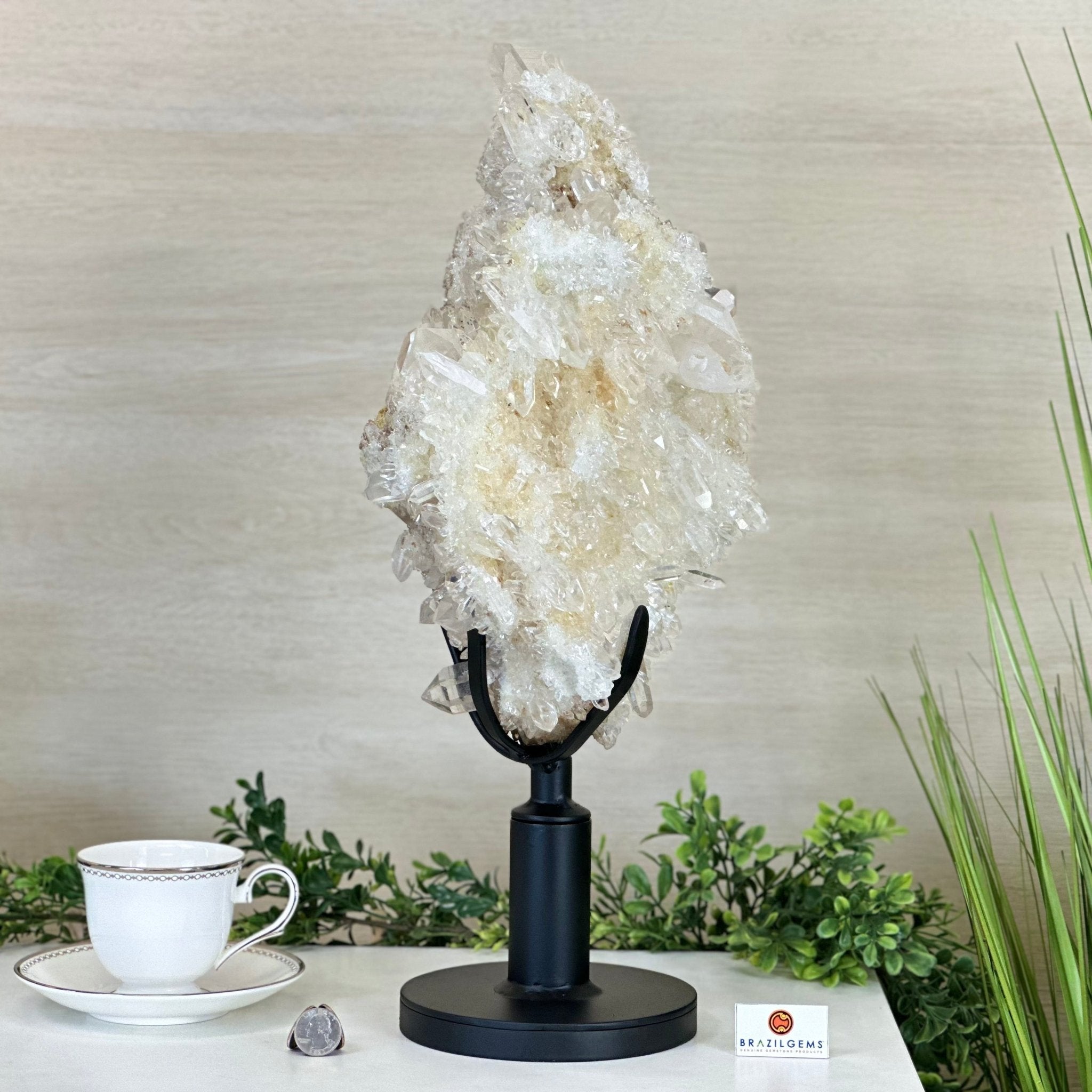 Super Quality Clear Quartz Cluster on a Rotating Metal Base, 26.5 lbs & 20.1" Tall 5495R - 005 - Brazil GemsBrazil GemsSuper Quality Clear Quartz Cluster on a Rotating Metal Base, 26.5 lbs & 20.1" Tall 5495R - 005Clusters on Rotating Bases5495R - 005