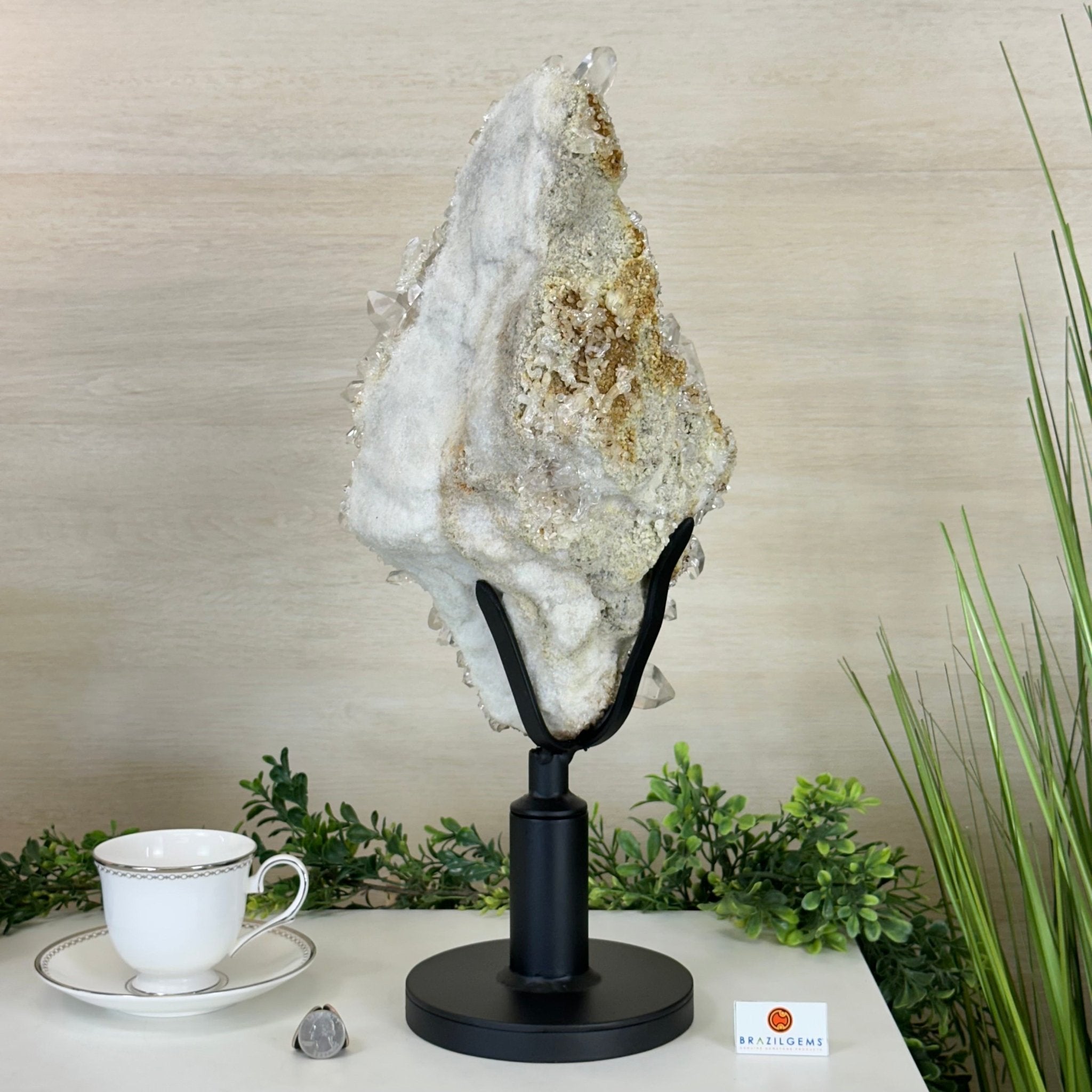 Super Quality Clear Quartz Cluster on a Rotating Metal Base, 26.5 lbs & 20.1" Tall 5495R - 005 - Brazil GemsBrazil GemsSuper Quality Clear Quartz Cluster on a Rotating Metal Base, 26.5 lbs & 20.1" Tall 5495R - 005Clusters on Rotating Bases5495R - 005