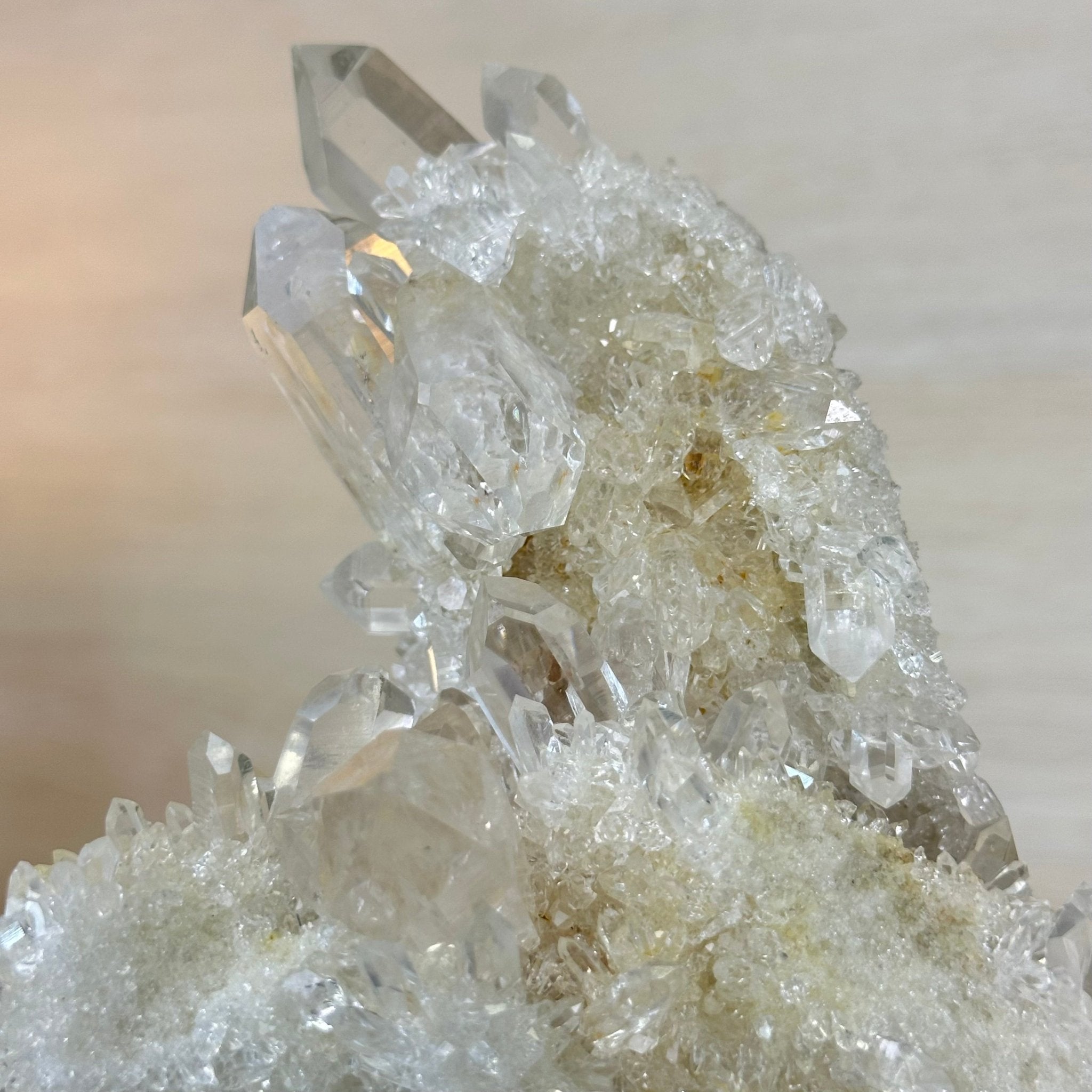 Super Quality Clear Quartz Cluster on a Rotating Metal Base, 26.5 lbs & 20.1" Tall 5495R - 005 - Brazil GemsBrazil GemsSuper Quality Clear Quartz Cluster on a Rotating Metal Base, 26.5 lbs & 20.1" Tall 5495R - 005Clusters on Rotating Bases5495R - 005