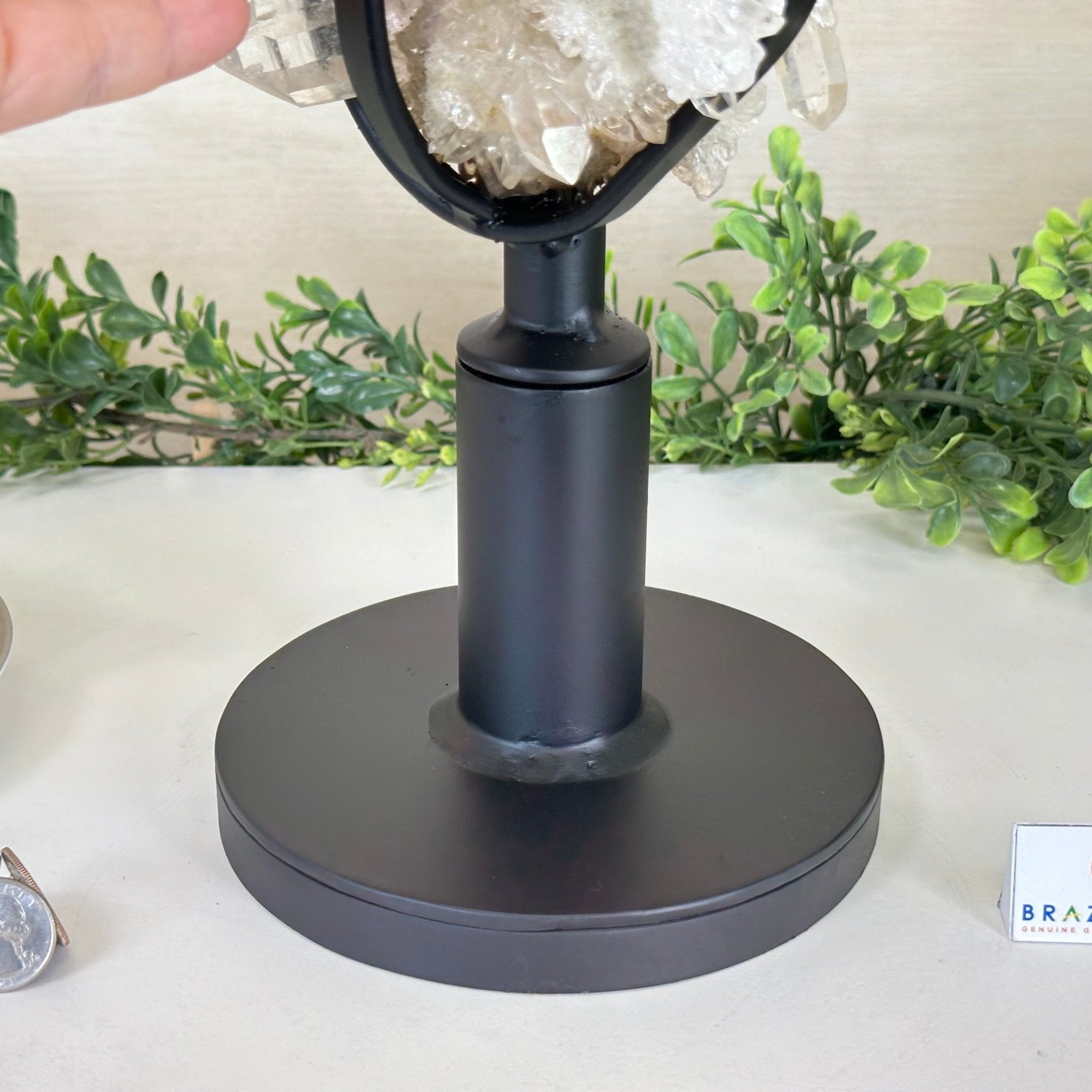 Super Quality Clear Quartz Cluster on a Rotating Metal Base, 26.5 lbs & 20.1" Tall 5495R - 005 - Brazil GemsBrazil GemsSuper Quality Clear Quartz Cluster on a Rotating Metal Base, 26.5 lbs & 20.1" Tall 5495R - 005Clusters on Rotating Bases5495R - 005