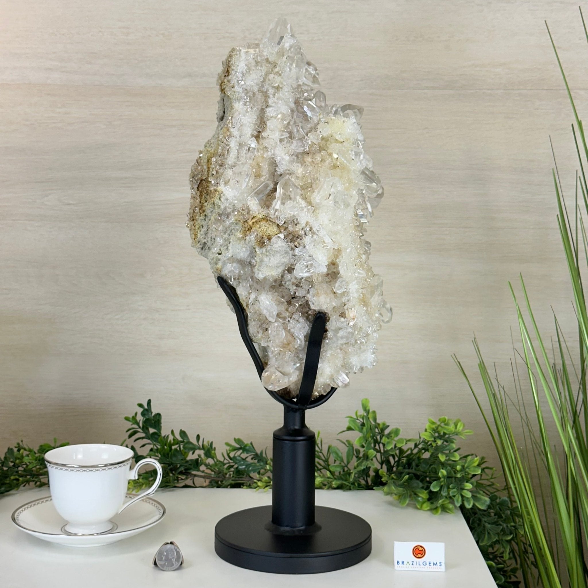 Super Quality Clear Quartz Cluster on a Rotating Metal Base, 26.5 lbs & 20.1" Tall 5495R - 005 - Brazil GemsBrazil GemsSuper Quality Clear Quartz Cluster on a Rotating Metal Base, 26.5 lbs & 20.1" Tall 5495R - 005Clusters on Rotating Bases5495R - 005