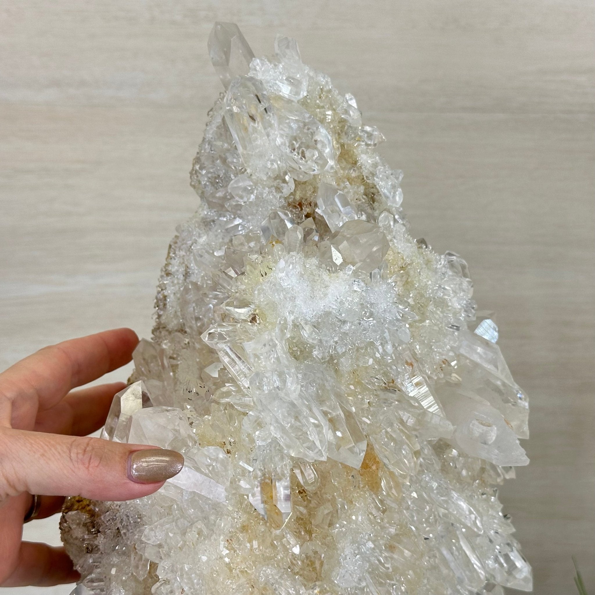 Super Quality Clear Quartz Cluster on a Rotating Metal Base, 26.5 lbs & 20.1" Tall 5495R - 005 - Brazil GemsBrazil GemsSuper Quality Clear Quartz Cluster on a Rotating Metal Base, 26.5 lbs & 20.1" Tall 5495R - 005Clusters on Rotating Bases5495R - 005