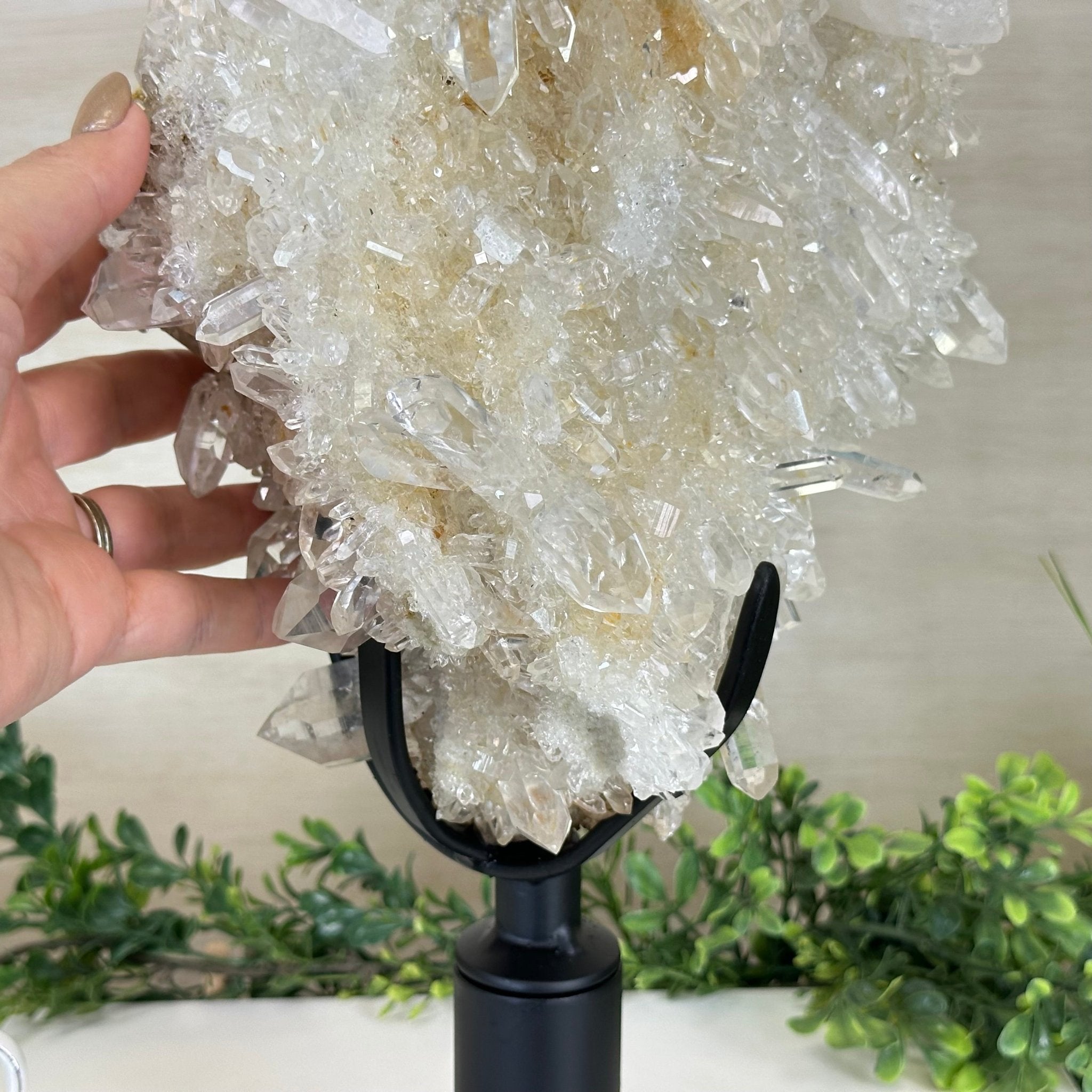 Super Quality Clear Quartz Cluster on a Rotating Metal Base, 26.5 lbs & 20.1" Tall 5495R - 005 - Brazil GemsBrazil GemsSuper Quality Clear Quartz Cluster on a Rotating Metal Base, 26.5 lbs & 20.1" Tall 5495R - 005Clusters on Rotating Bases5495R - 005